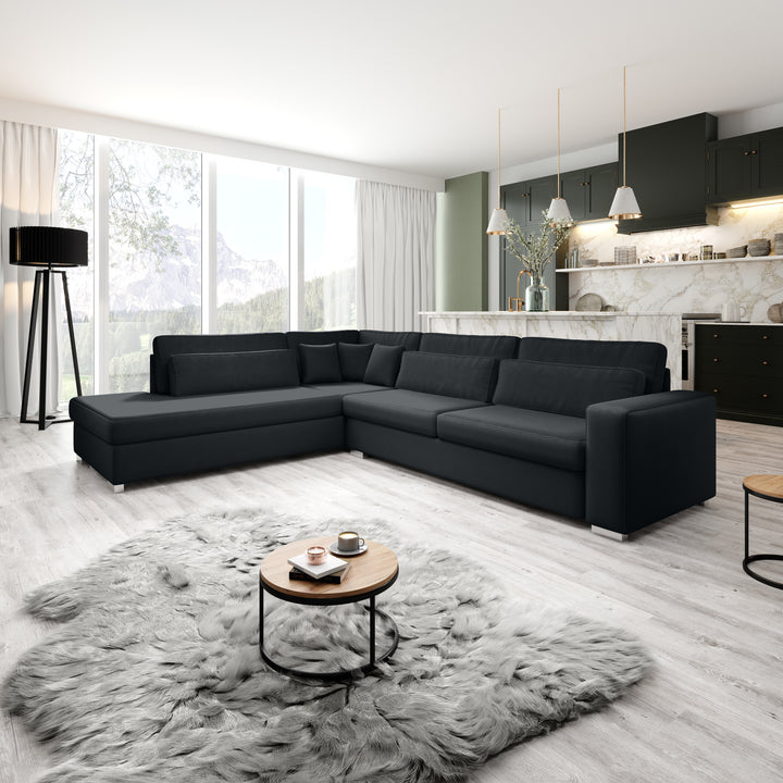 Kristina - Hoekbank 5-zits - Zwart velvet - Links - 320x245x88 cm