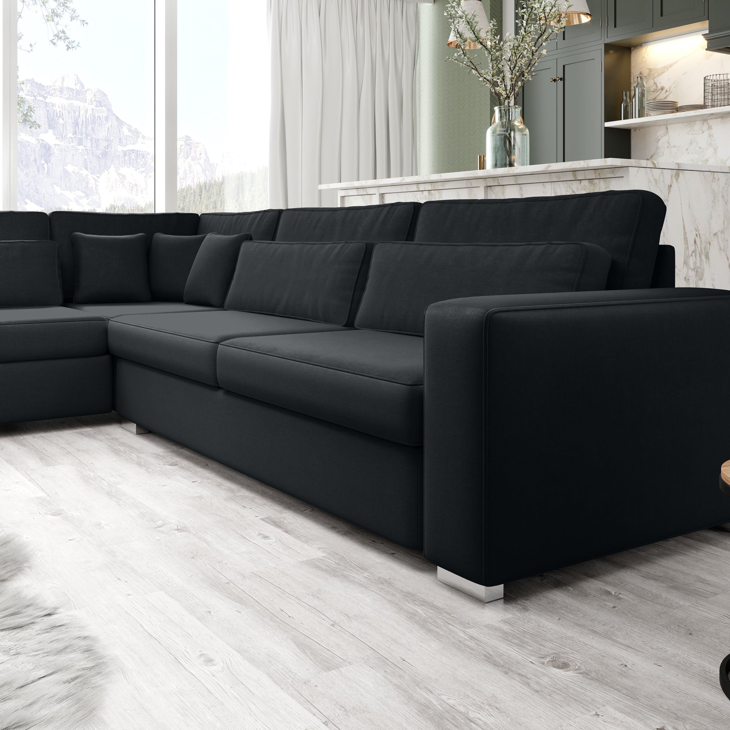 Kristina - Hoekbank 5-zits - Zwart velvet - Links - 320x245x88 cm