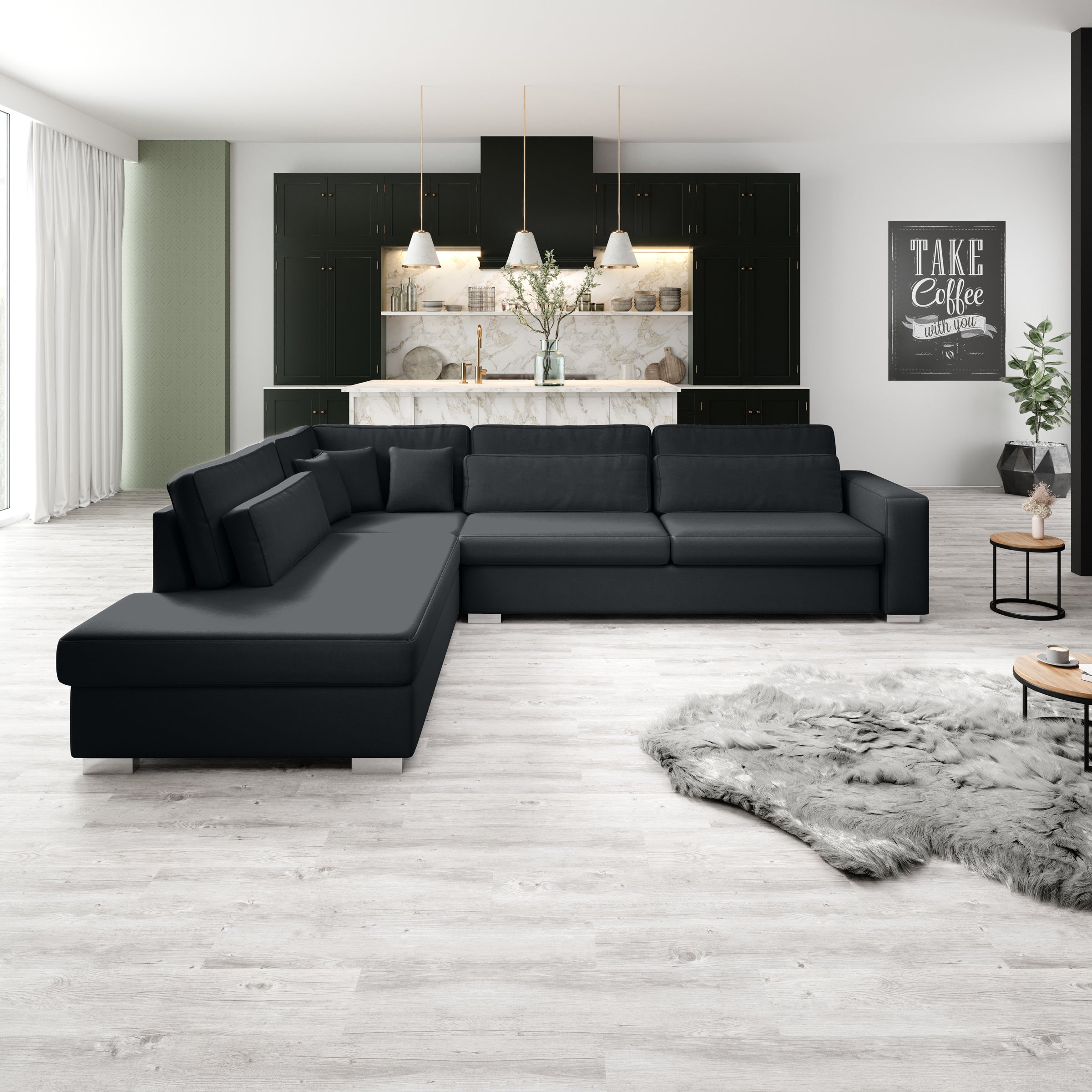 Kristina - Hoekbank 5-zits - Zwart velvet - Links - 320x245x88 cm