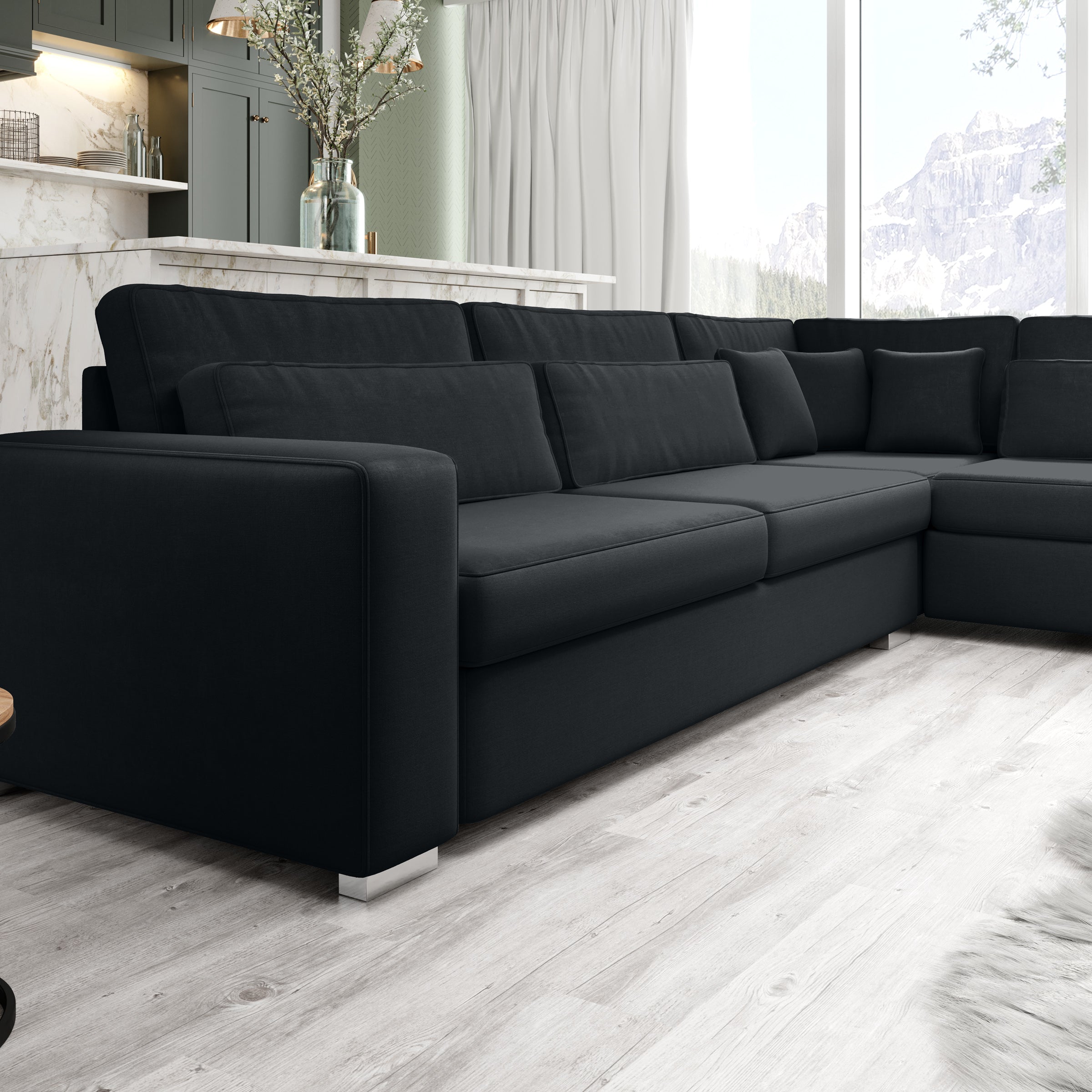 Kristina - Hoekbank 5-zits - Zwart velvet - Rechts - 320x245x88 cm
