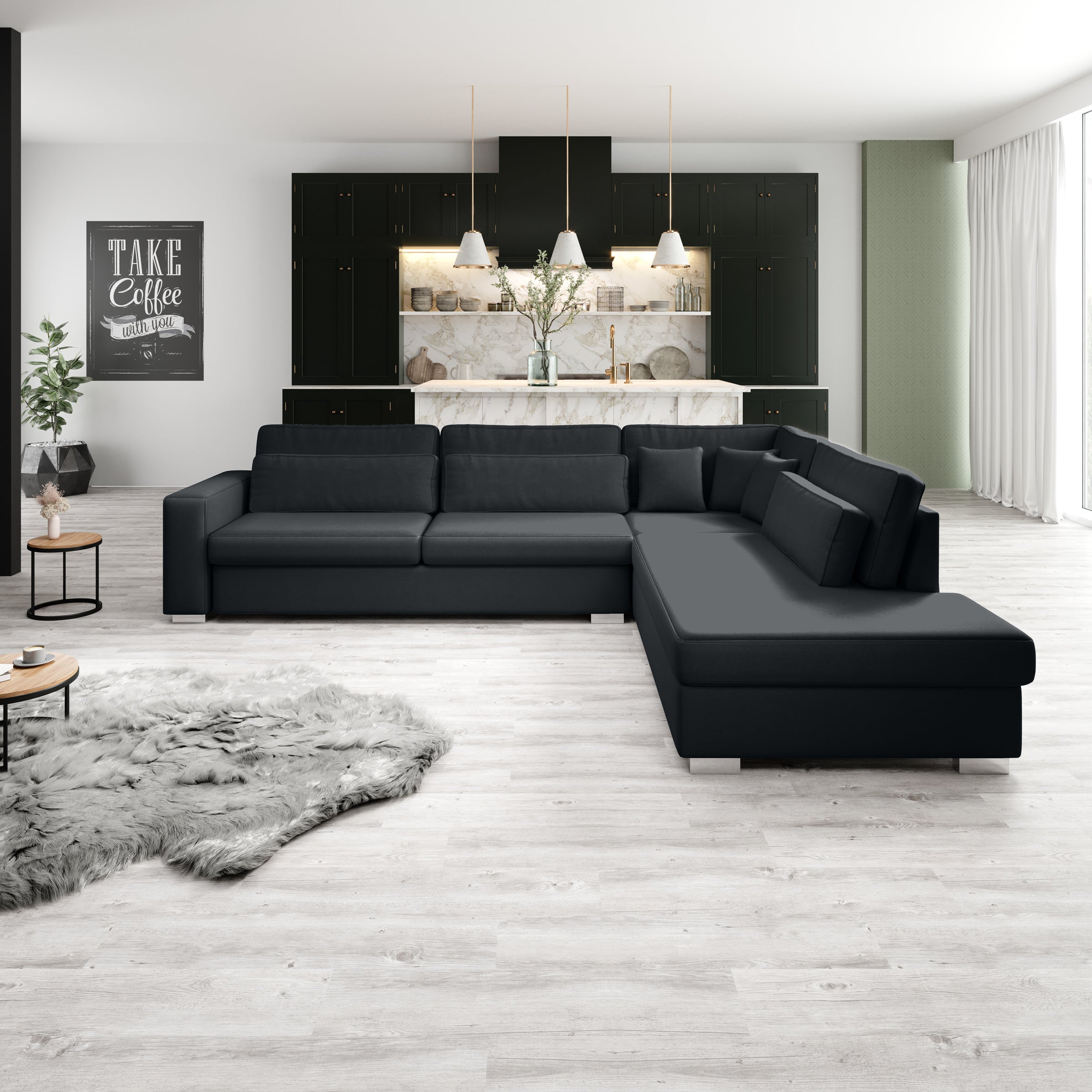 Kristina - Hoekbank 5-zits - Zwart velvet - Rechts - 320x245x88 cm