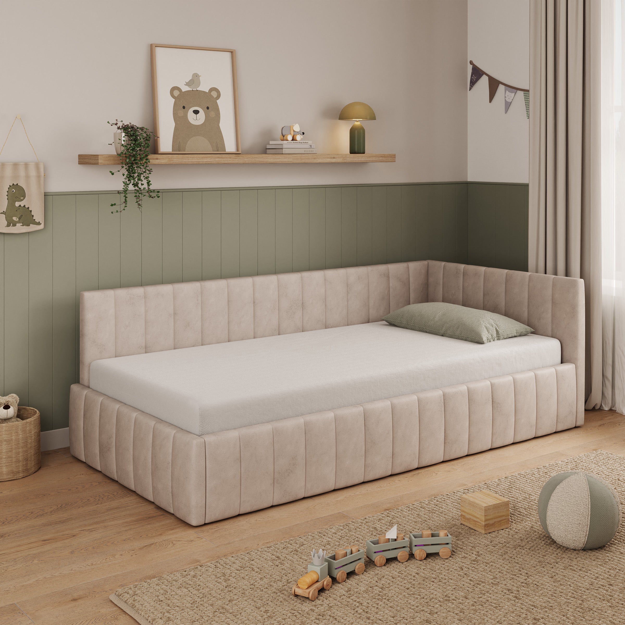 Kyro - Eenpersoonsbed met opbergruimte - Teddystof beige - 208x105x69 cm
