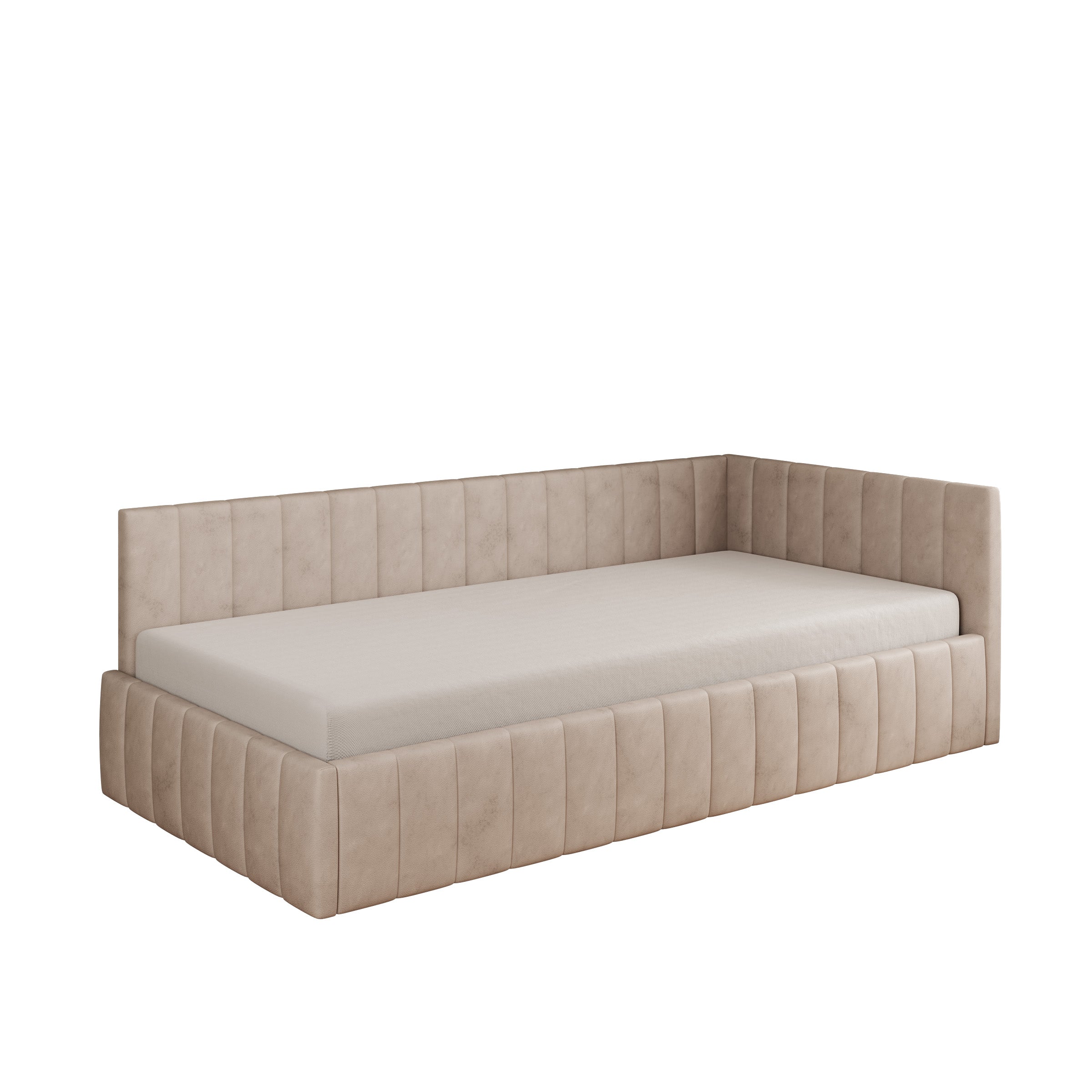 Kyro - Eenpersoonsbed met opbergruimte - Teddystof beige - 208x105x69 cm