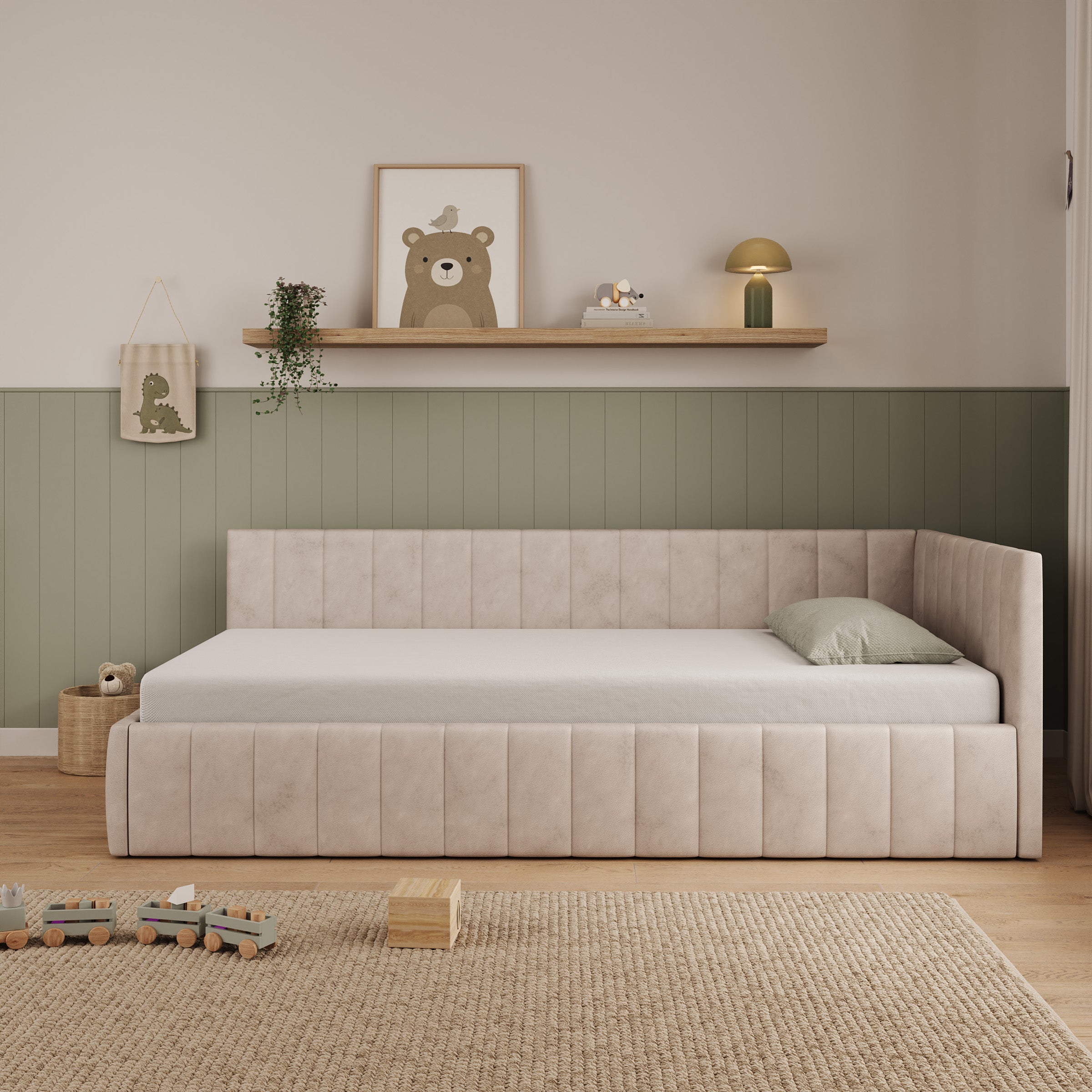 Kyro - Eenpersoonsbed met opbergruimte - Teddystof beige - 208x105x69 cm
