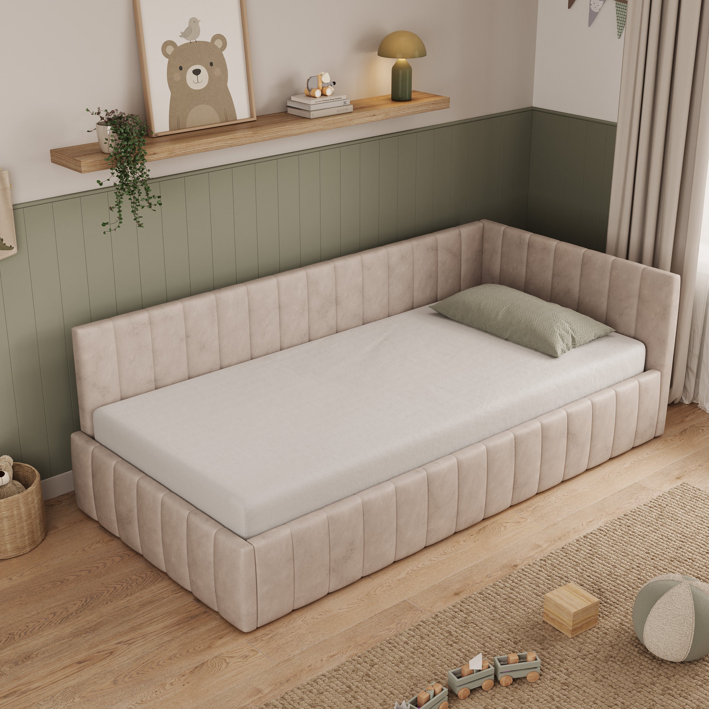Kyro - Eenpersoonsbed met opbergruimte - Teddystof beige - 208x105x69 cm