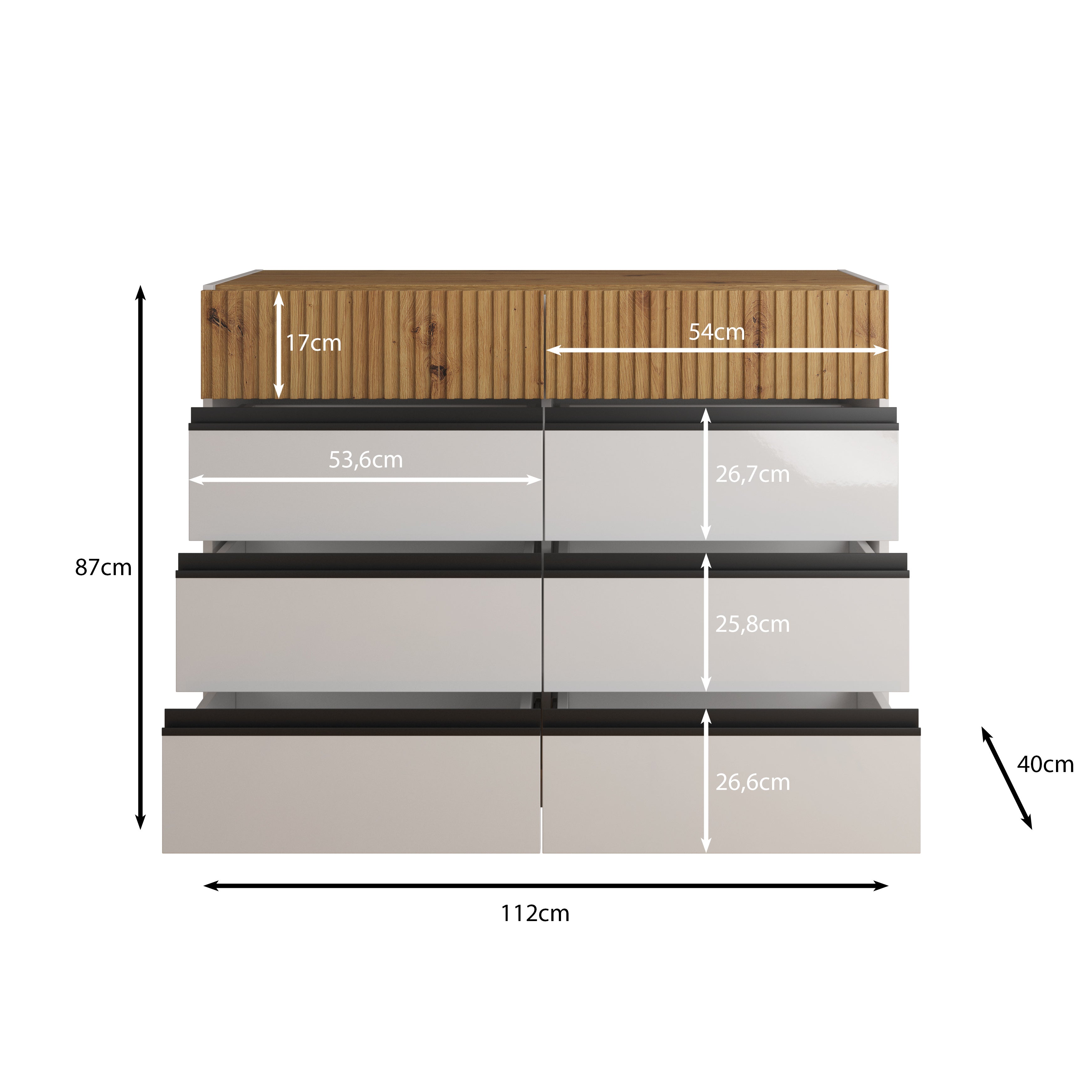 Ladekast Madeline 3 - Wit - 112x40x87 cm