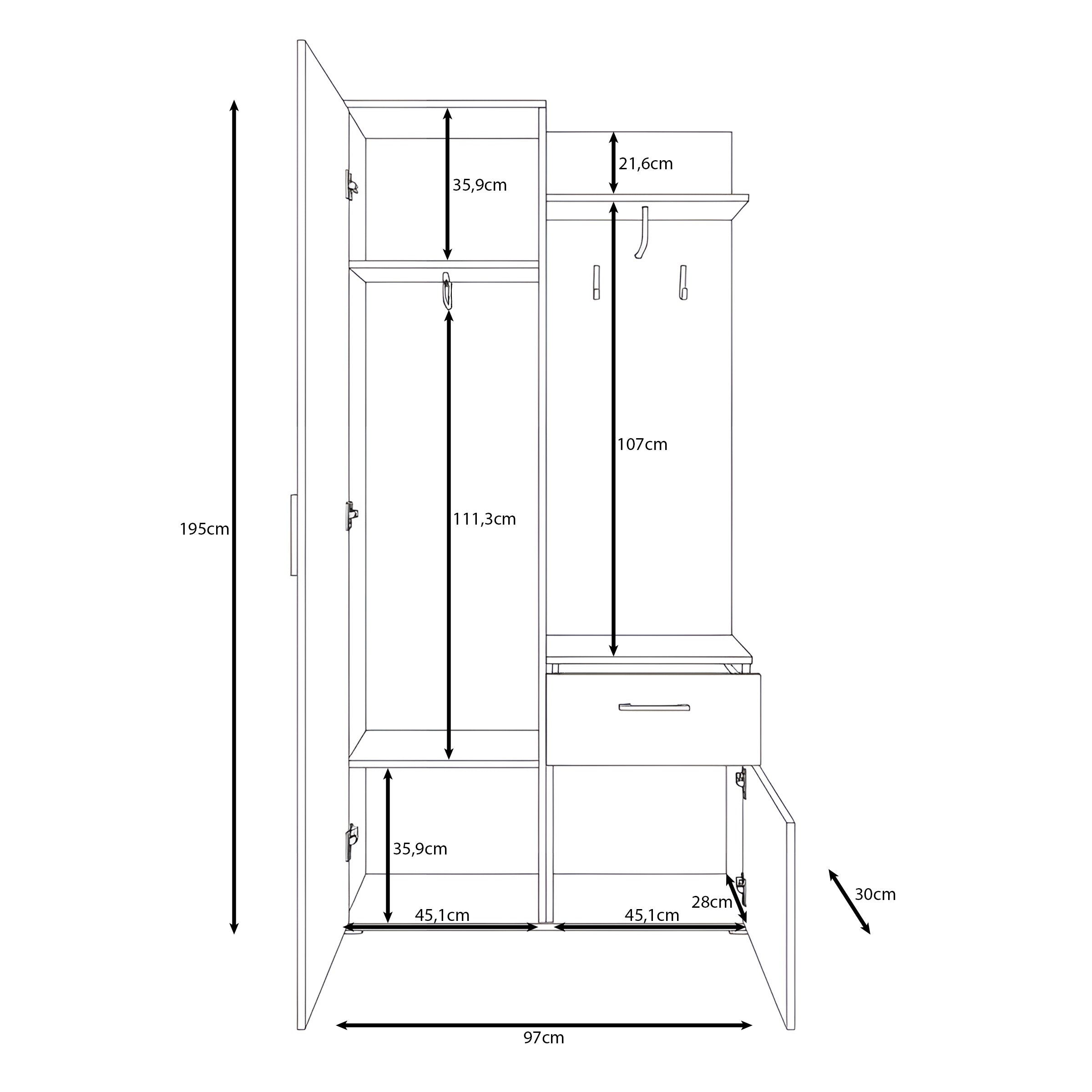 Lagun - Halkast - Eikenpatroon - 97x30x195 cm