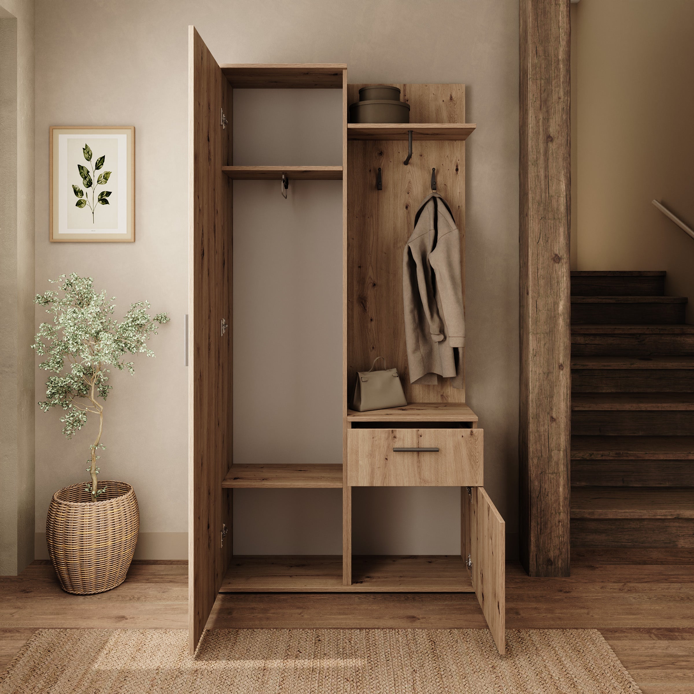 Lagun - Halkast - Eikenpatroon - 97x30x195 cm