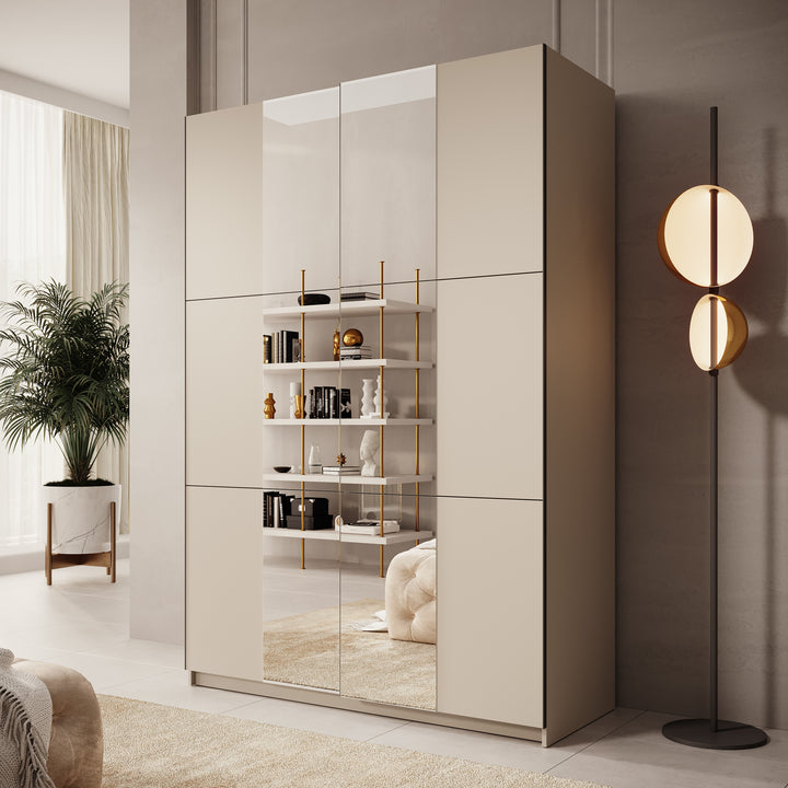 Landon - Kledingkast met schuifdeuren - Beige - 150x58x218 cm