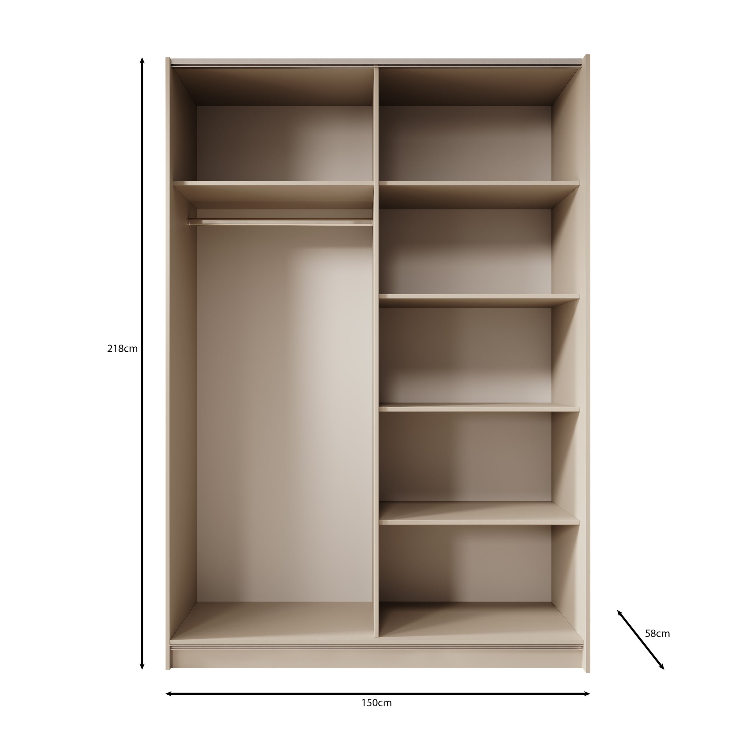 Landon - Kledingkast met schuifdeuren - Beige - 150x58x218 cm