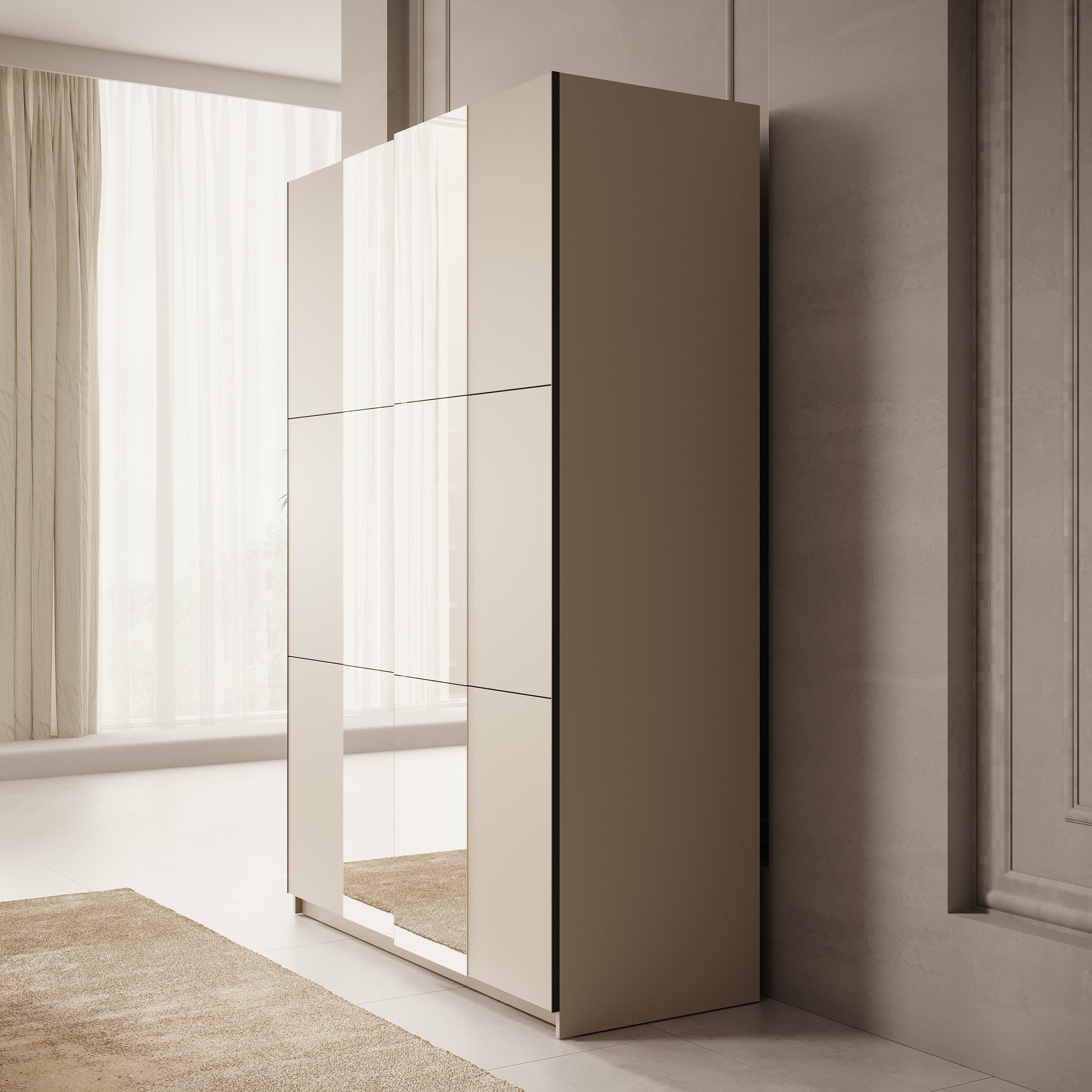 Landon - Kledingkast met schuifdeuren - Beige - 150x58x218 cm