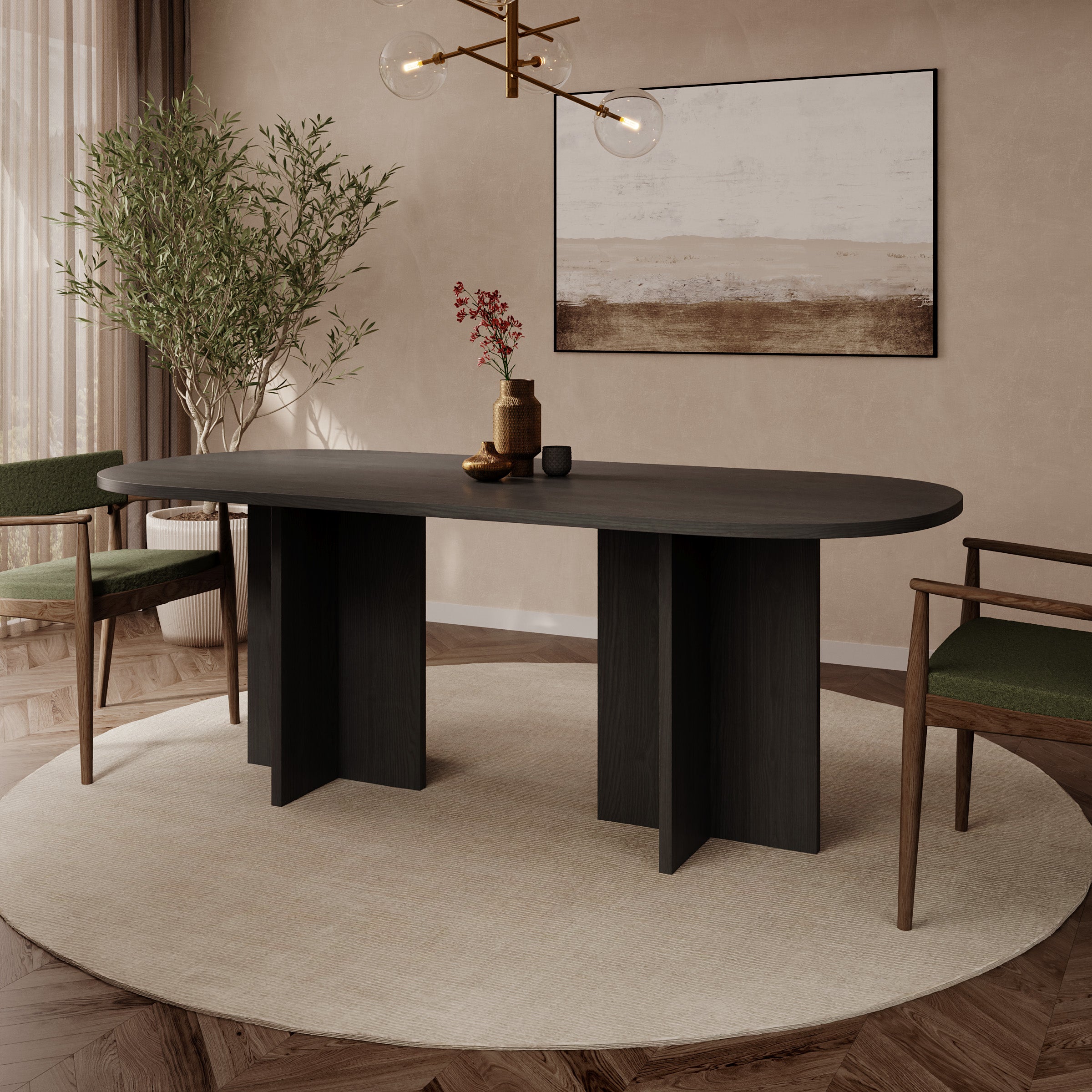 Langley - Eetkamertafel - Zwart eikenpatroon - 204x90x75 cm