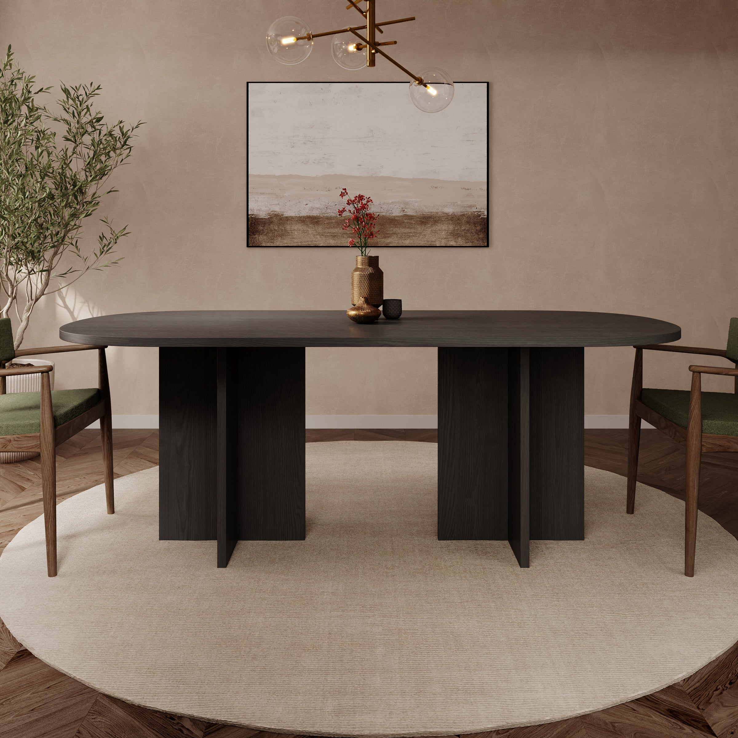 Langley - Eetkamertafel - Zwart eikenpatroon - 204x90x75 cm