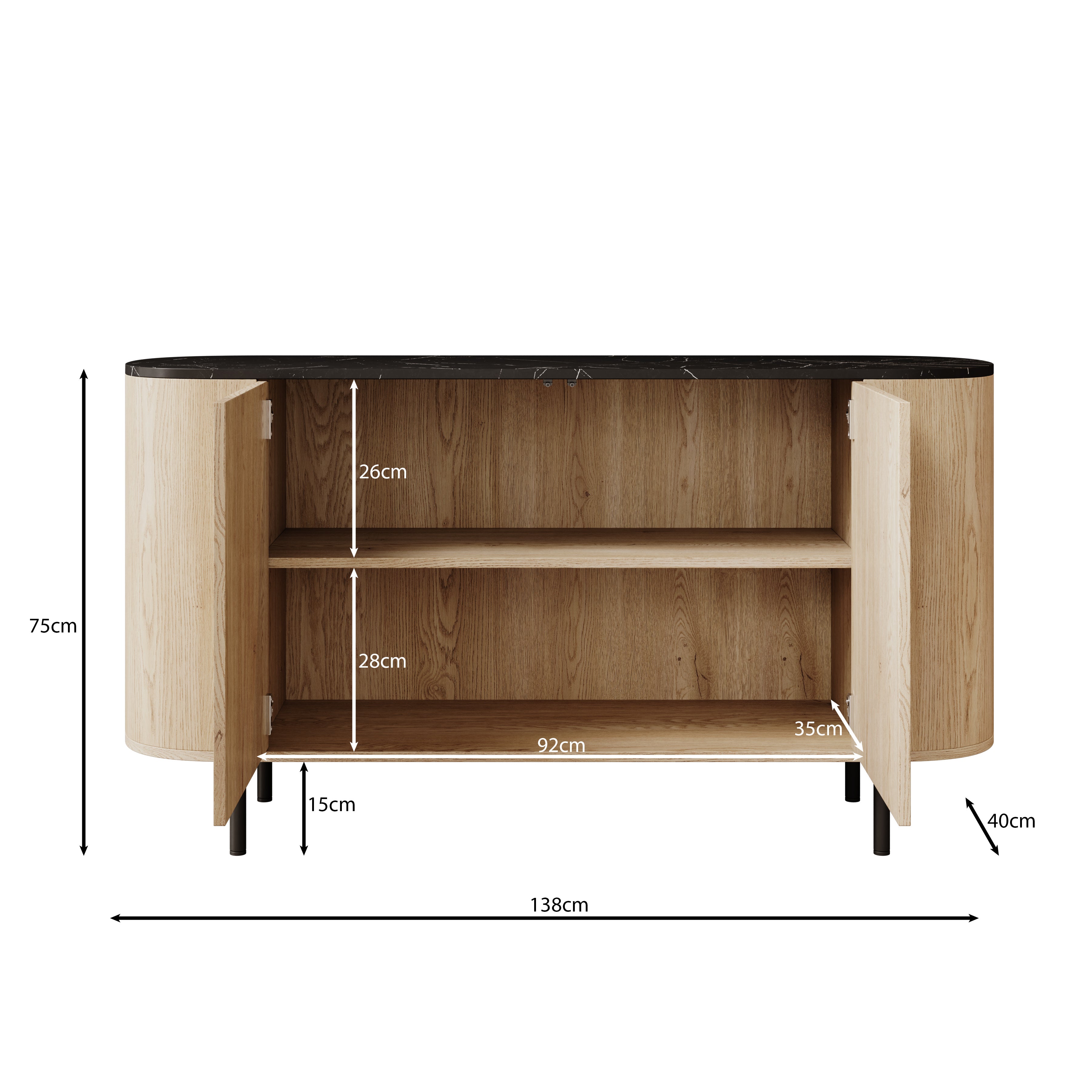 Lauran - Dressoir - Eiken/Wit - 138x40x75 cm