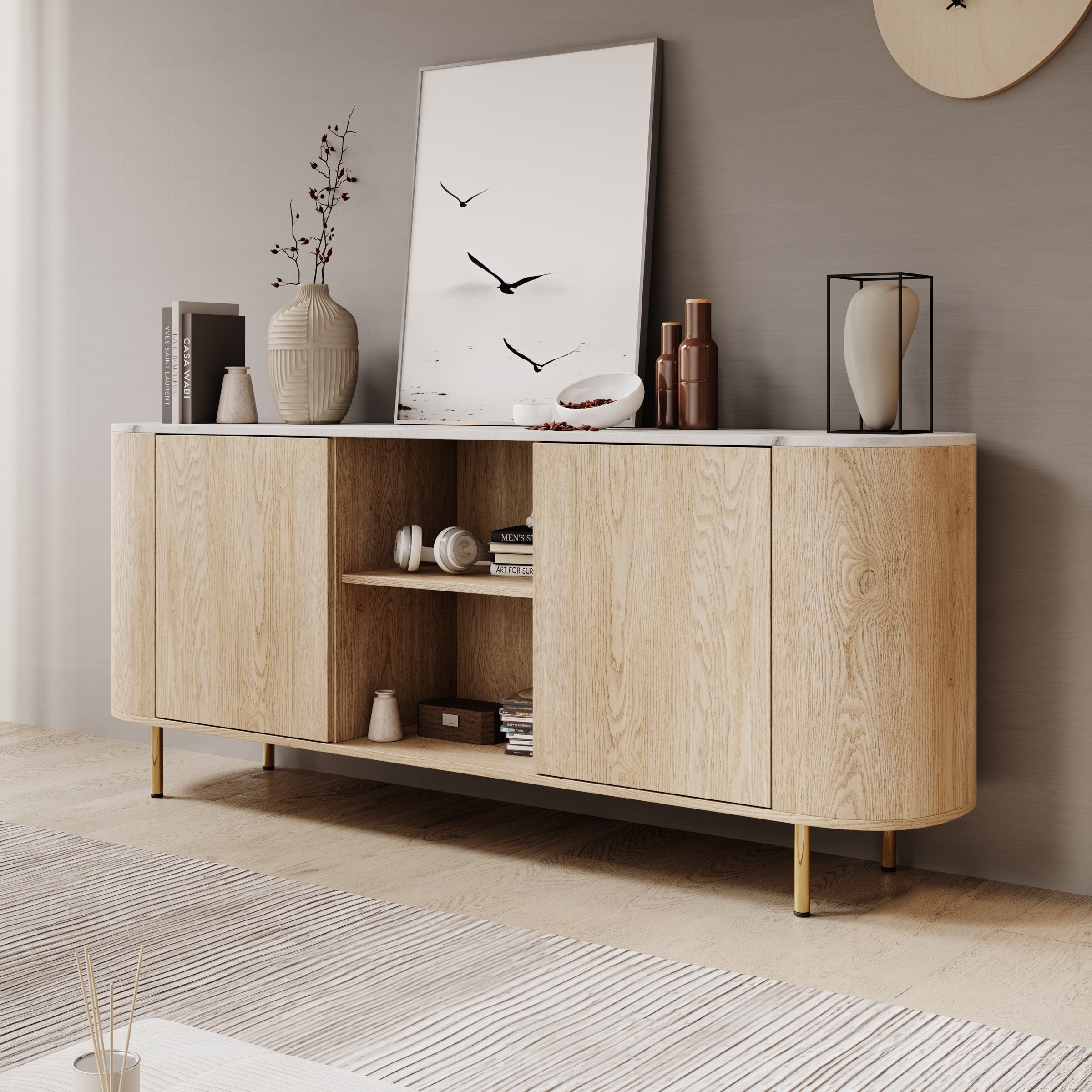 Lauran - Dressoir - Eiken/Wit - 183x40x75 cm