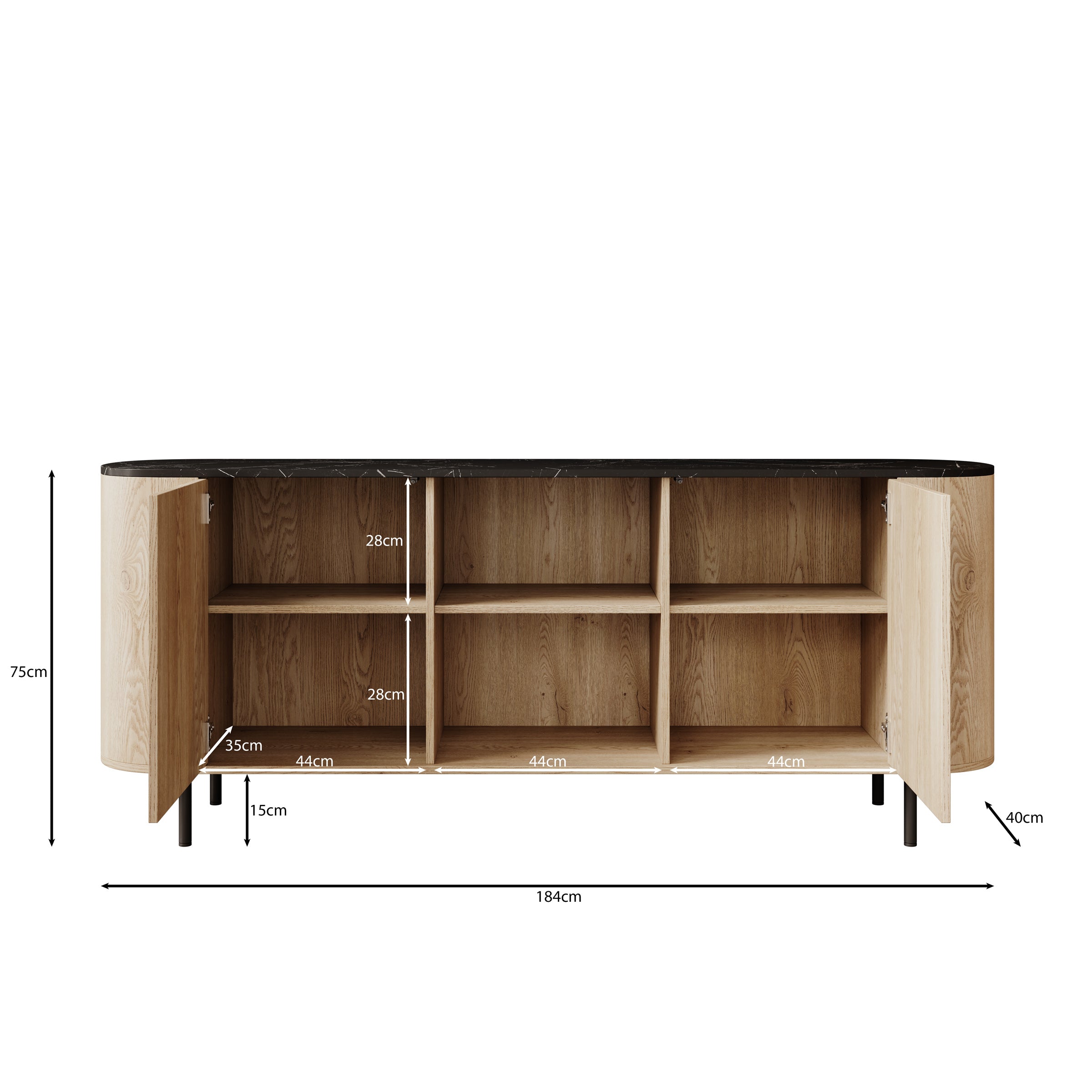 Lauran - Dressoir - Eiken/Wit - 183x40x75 cm