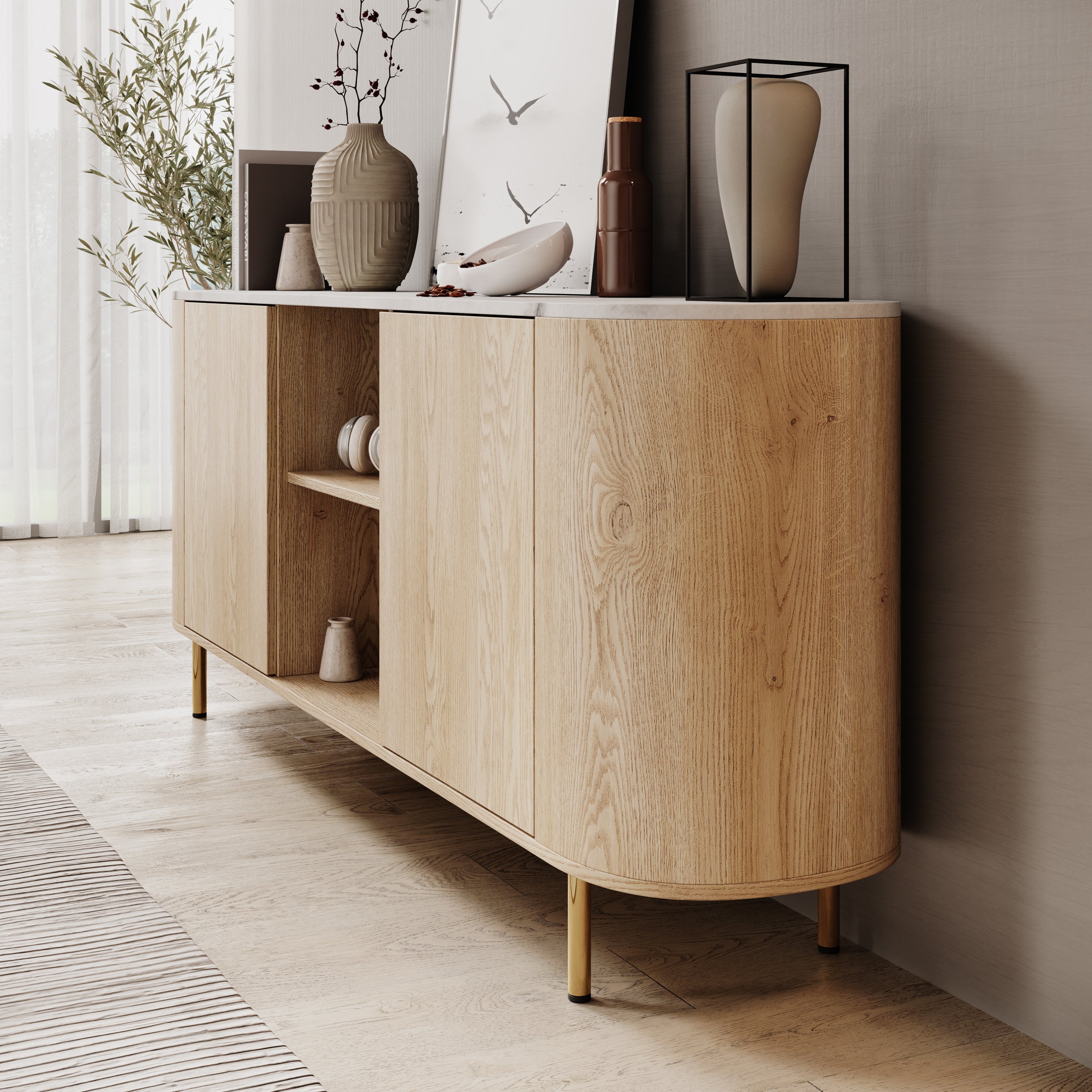 Lauran - Dressoir - Eiken/Wit - 183x40x75 cm