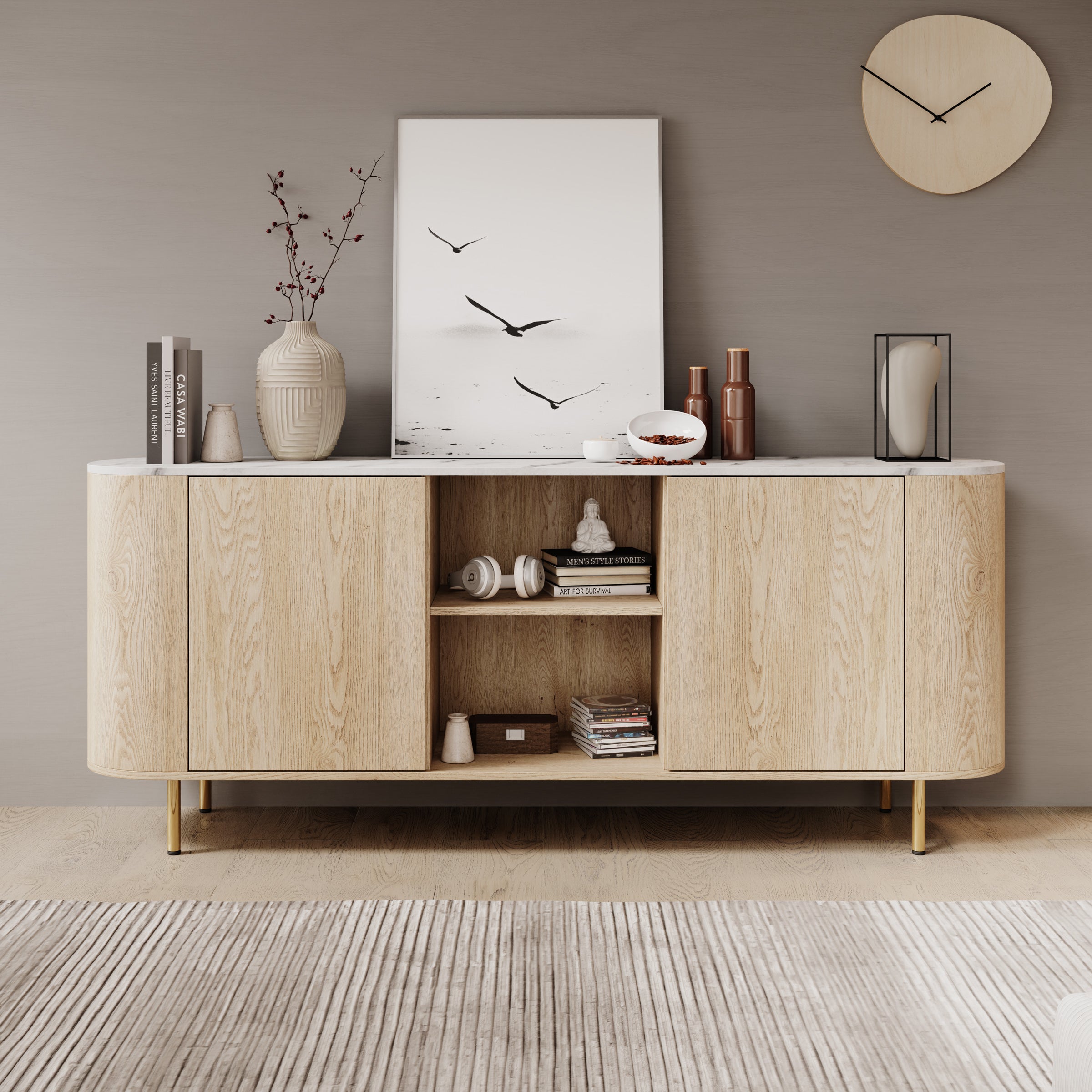 Lauran - Dressoir - Eiken/Wit - 183x40x75 cm