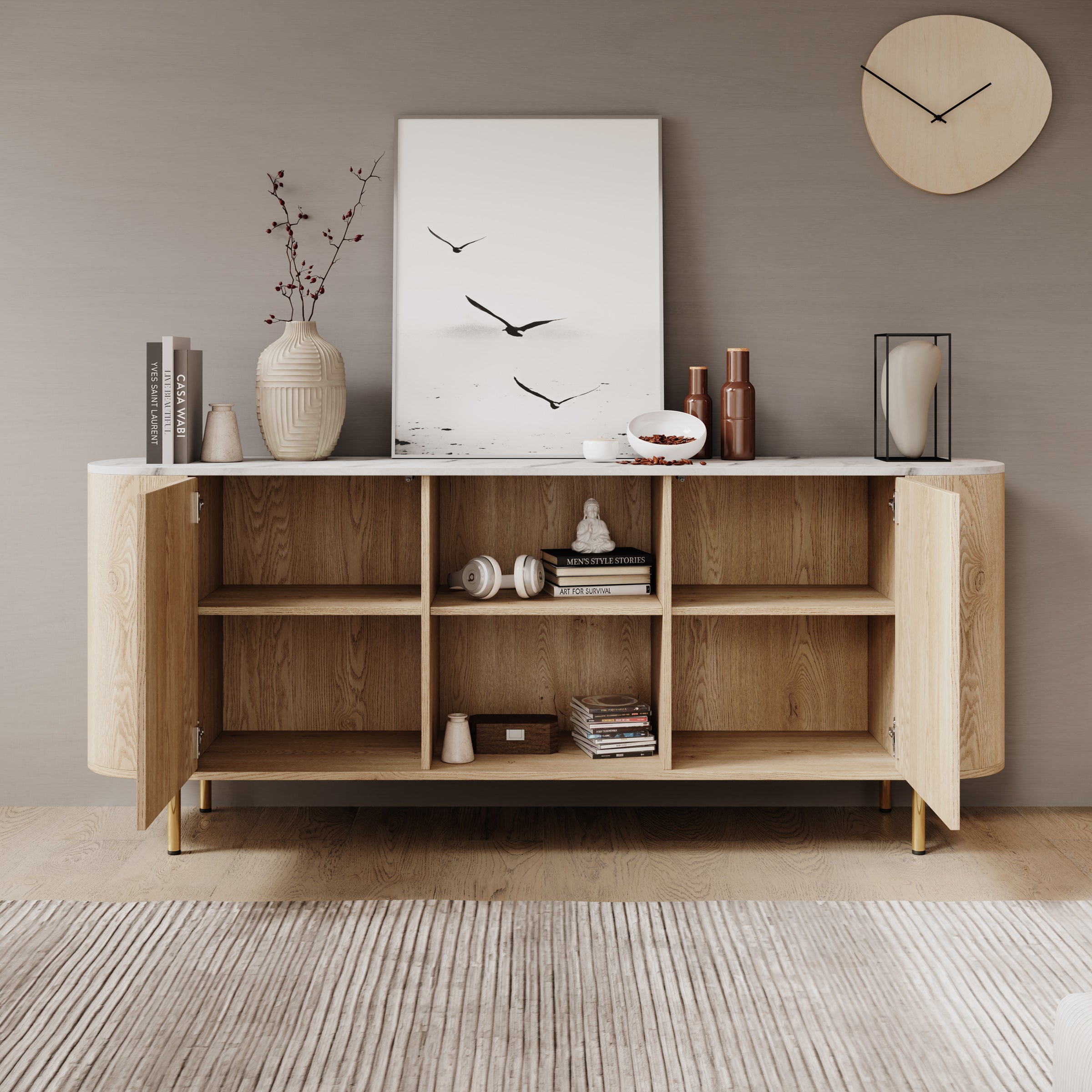 Lauran - Dressoir - Eiken/Wit - 183x40x75 cm