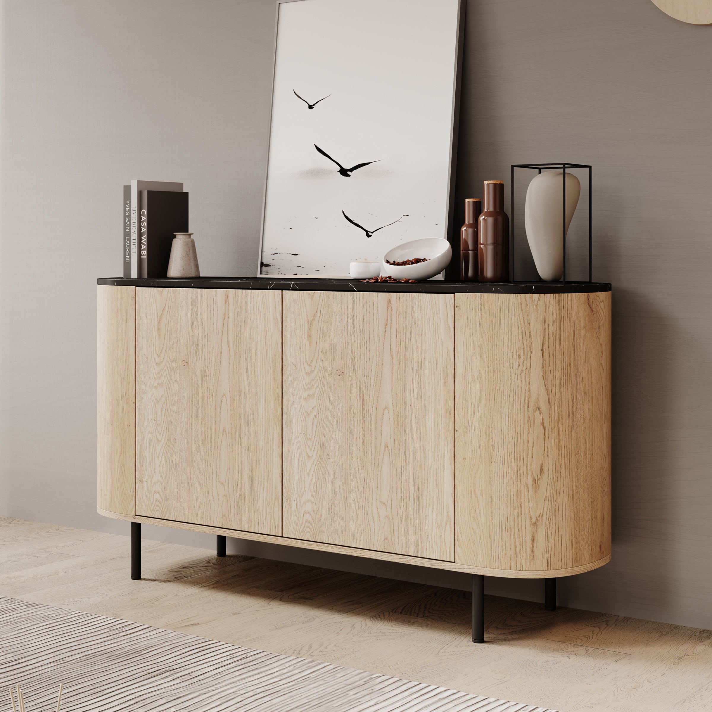 Lauran - Dressoir - Eiken/Zwart - 138x40x75 cm