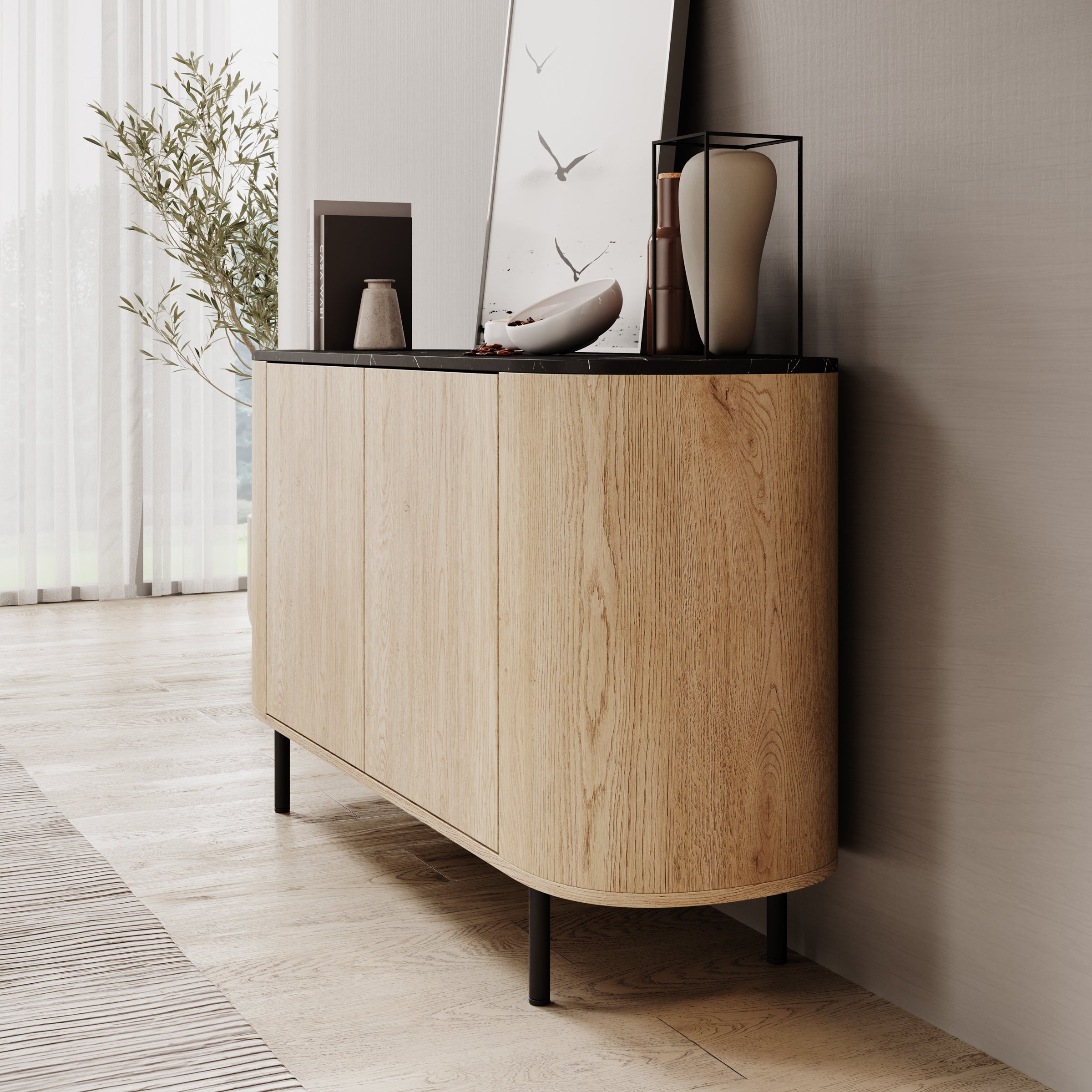 Lauran - Dressoir - Eiken/Zwart - 138x40x75 cm