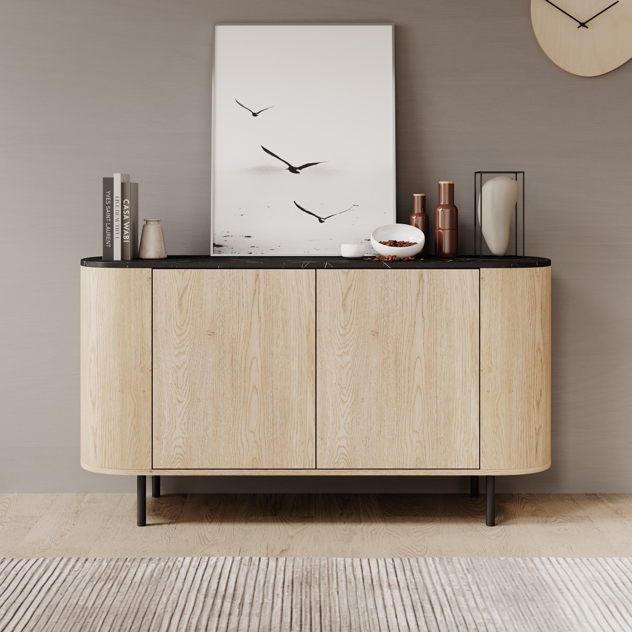 Lauran - Dressoir - Eiken/Zwart - 138x40x75 cm