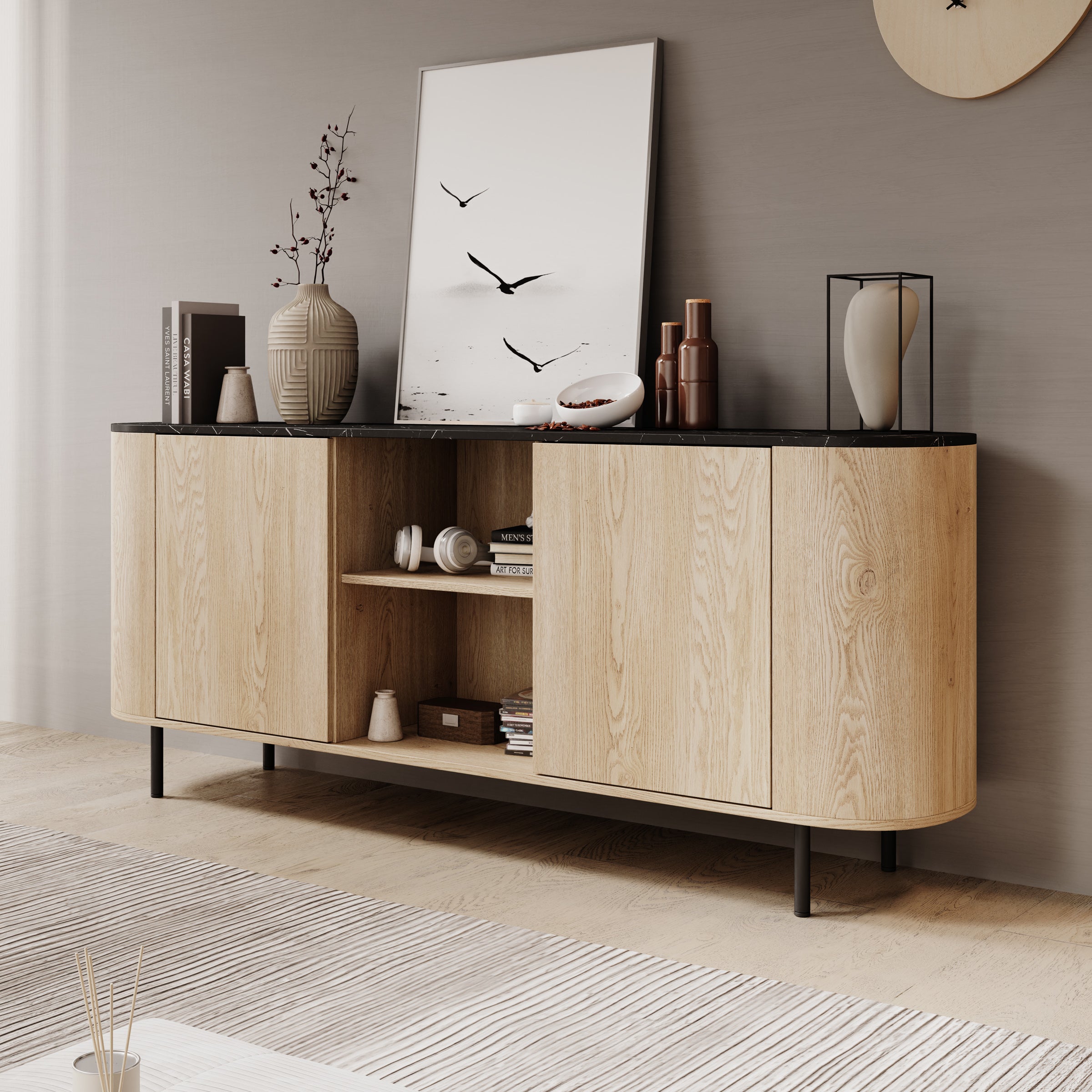 Lauran - Dressoir - Eiken/Zwart - 183x40x75 cm