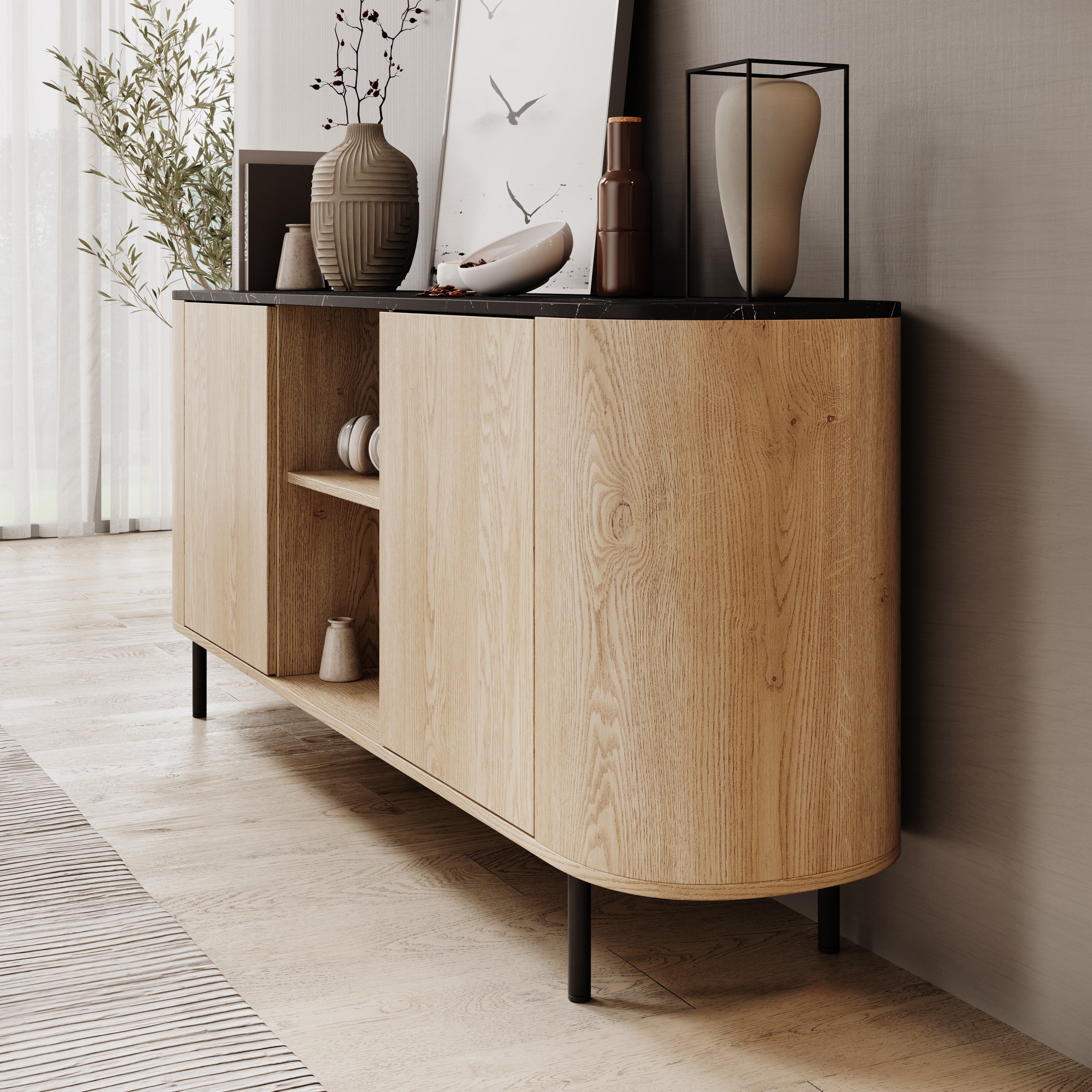 Lauran - Dressoir - Eiken/Zwart - 183x40x75 cm