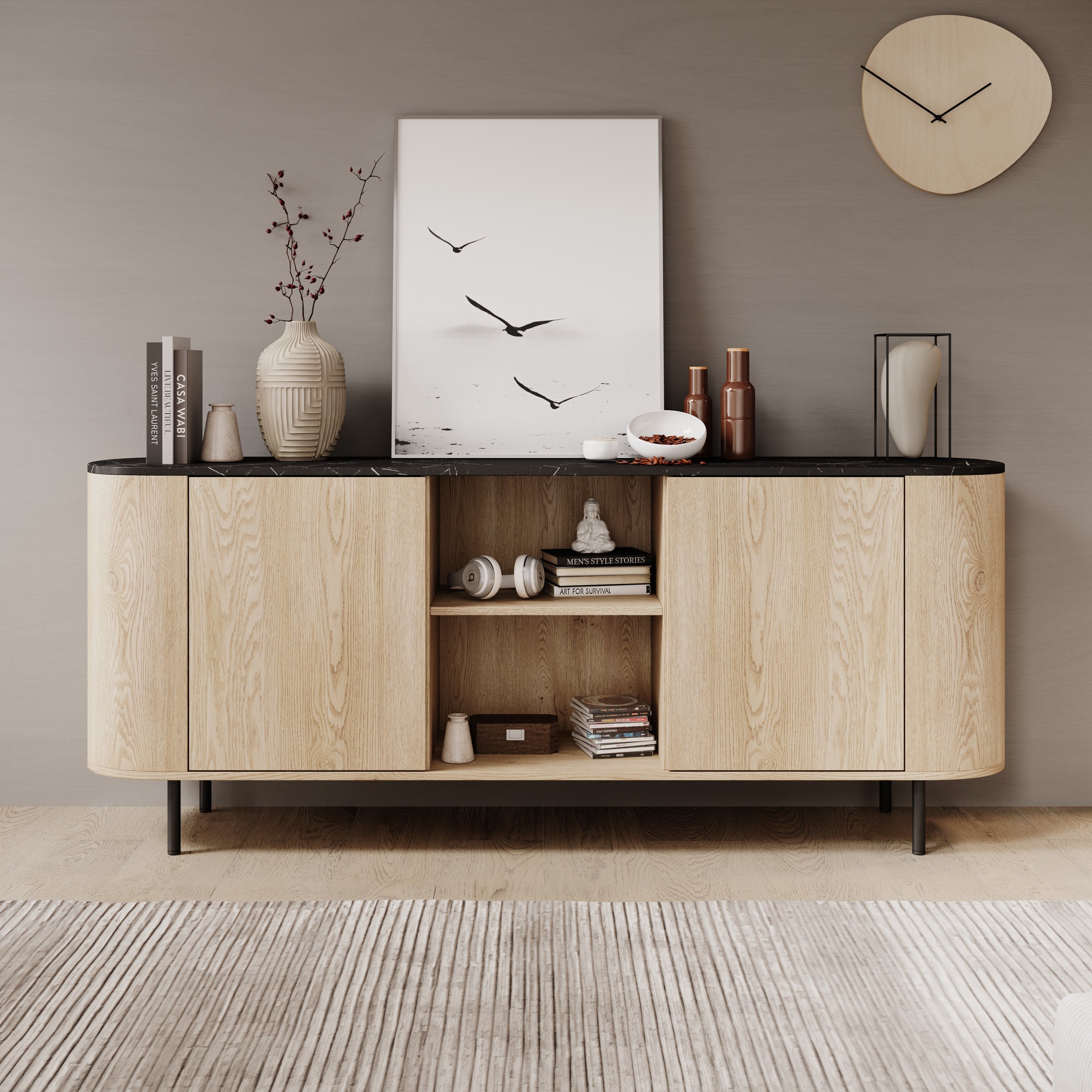 Lauran - Dressoir - Eiken/Zwart - 183x40x75 cm