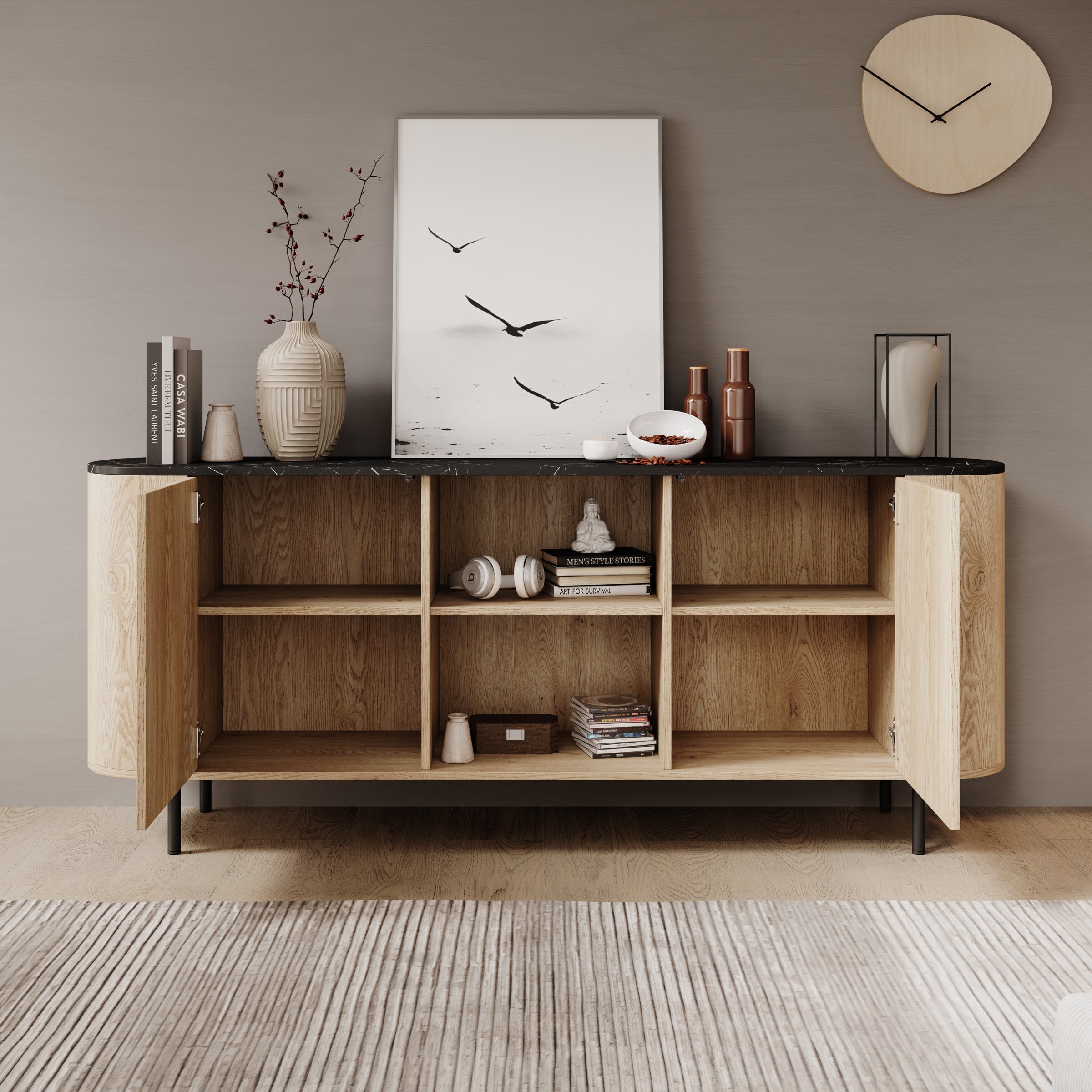 Lauran - Dressoir - Eiken/Zwart - 183x40x75 cm