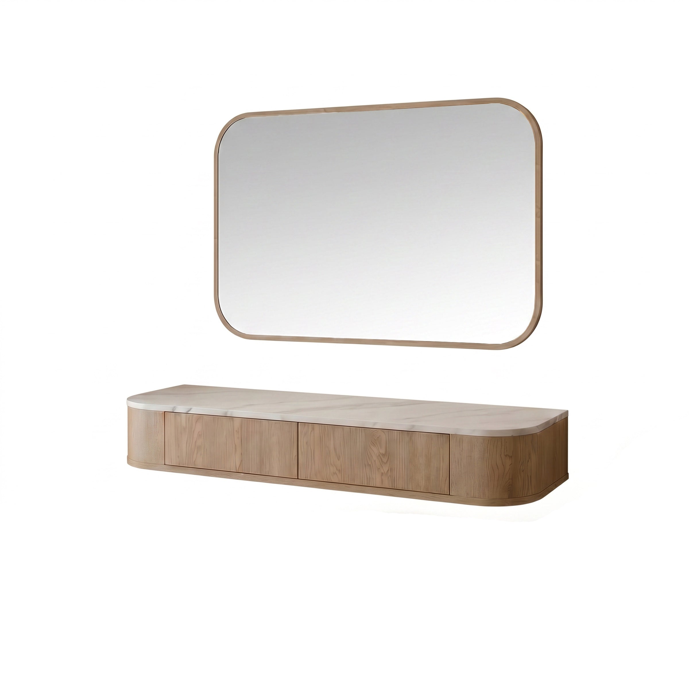 Lauran - Kaptafel met spiegel - Licht eikenpatroon - 123x36x18 cm