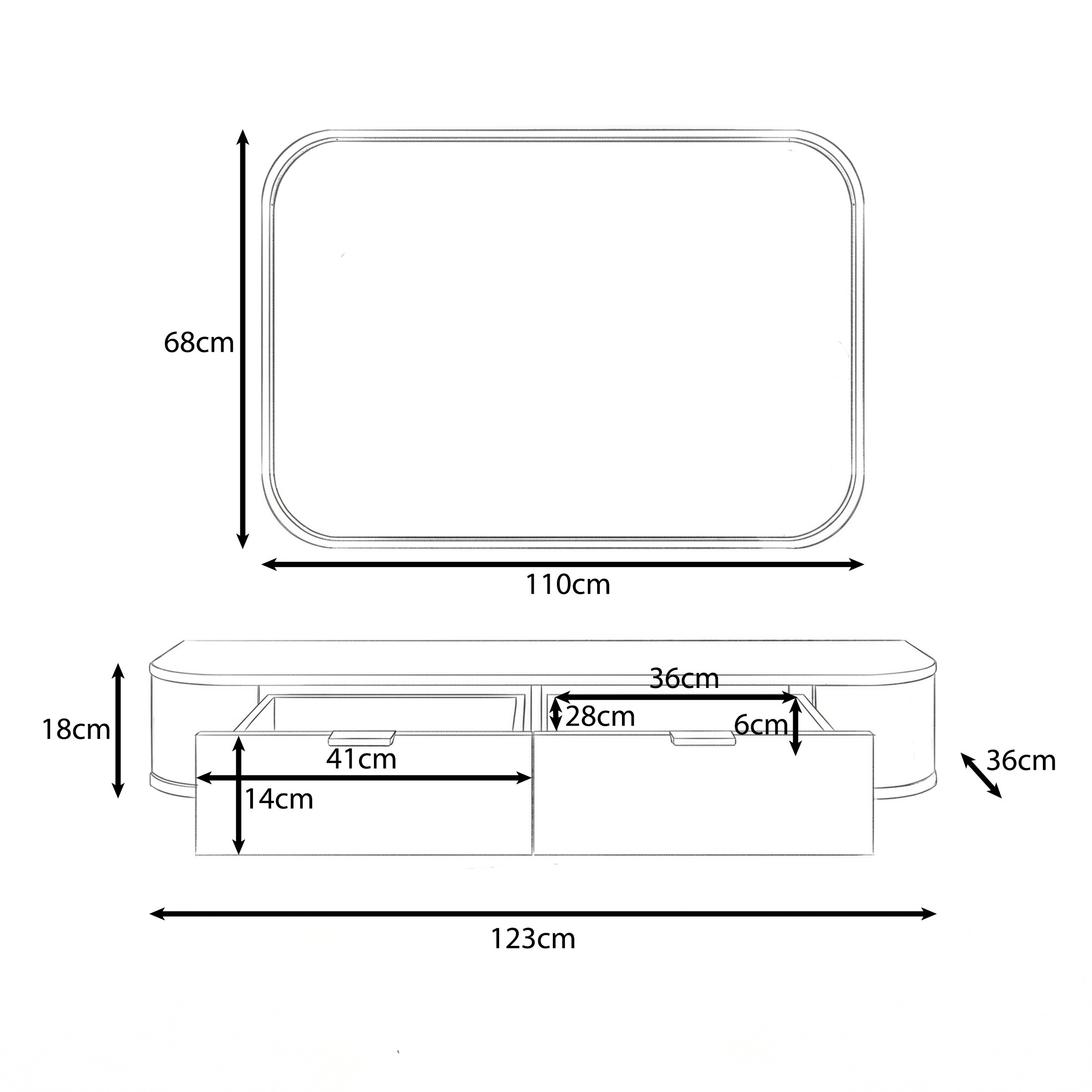 Lauran - Kaptafel met spiegel - Licht eikenpatroon - 123x36x18 cm