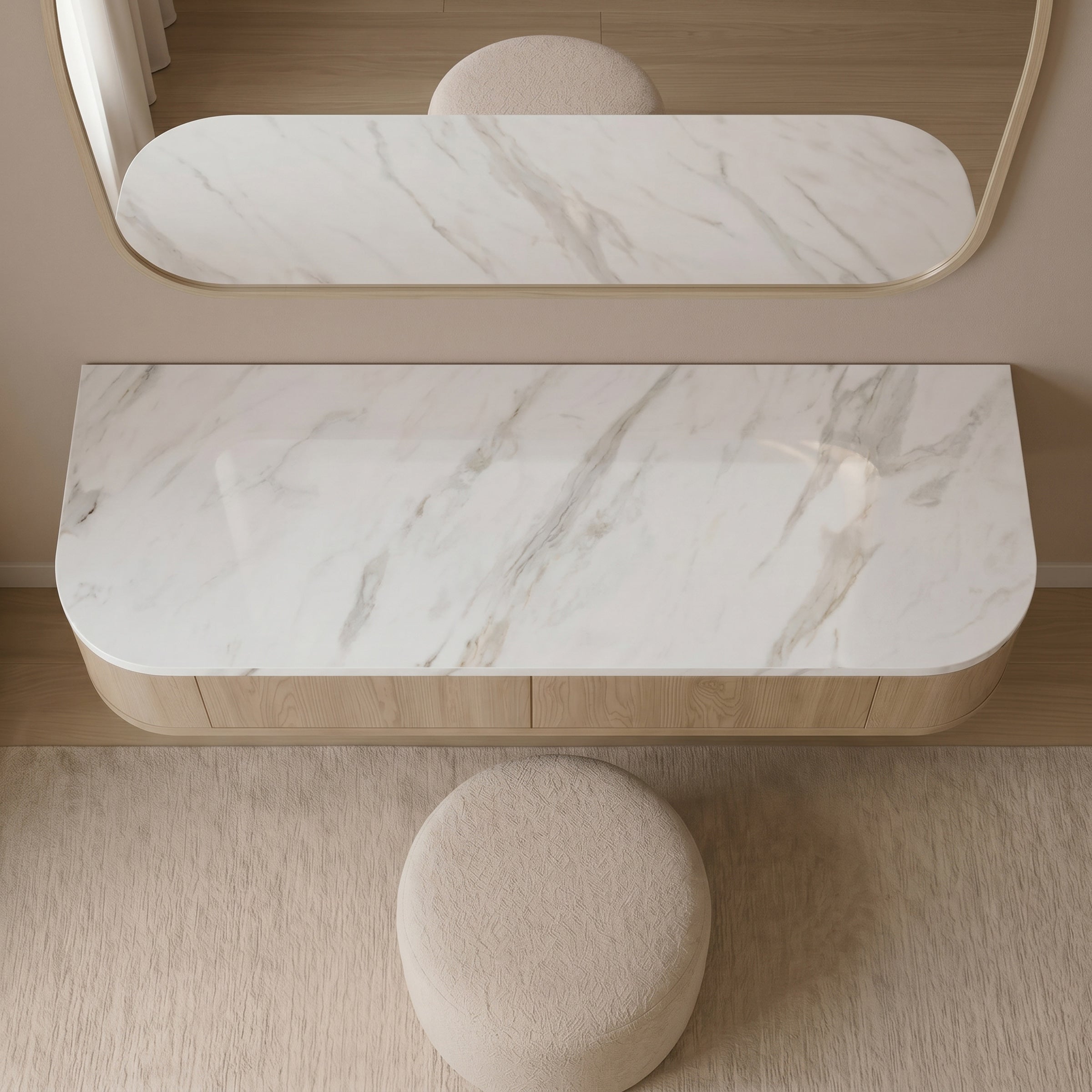 Lauran - Kaptafel met spiegel - Licht eikenpatroon - 123x36x18 cm