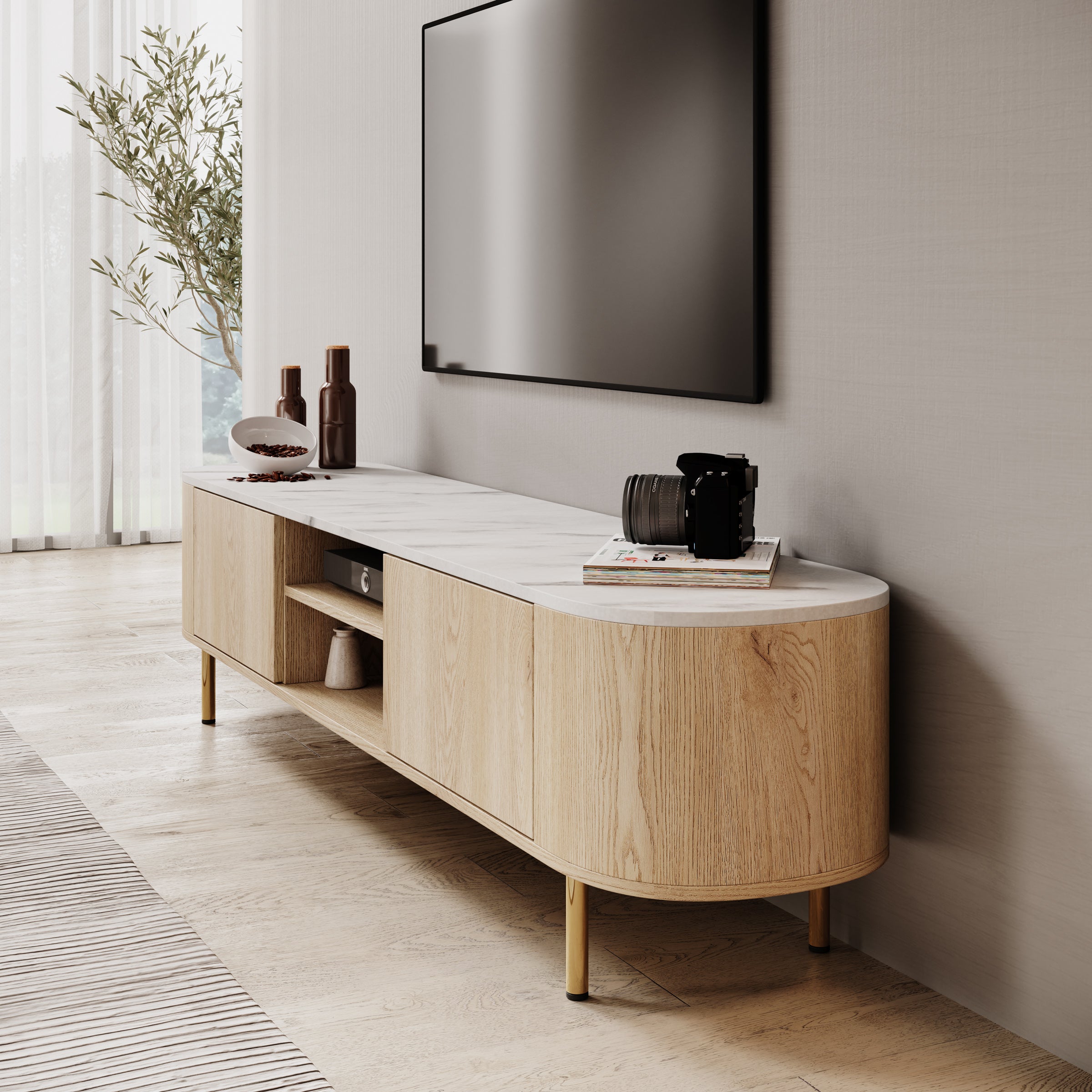 Lauran - TV-Meubel - Eiken/Wit - 180x40x45 cm