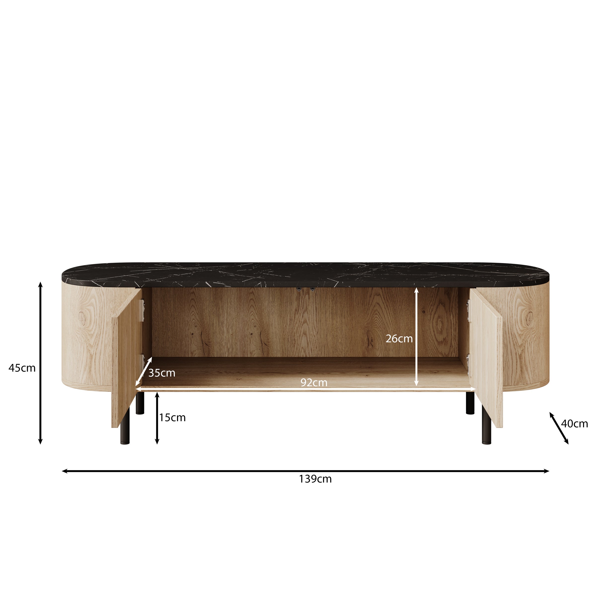 Lauran - TV-Meubel - Eiken/Zwart - 140x40x45 cm