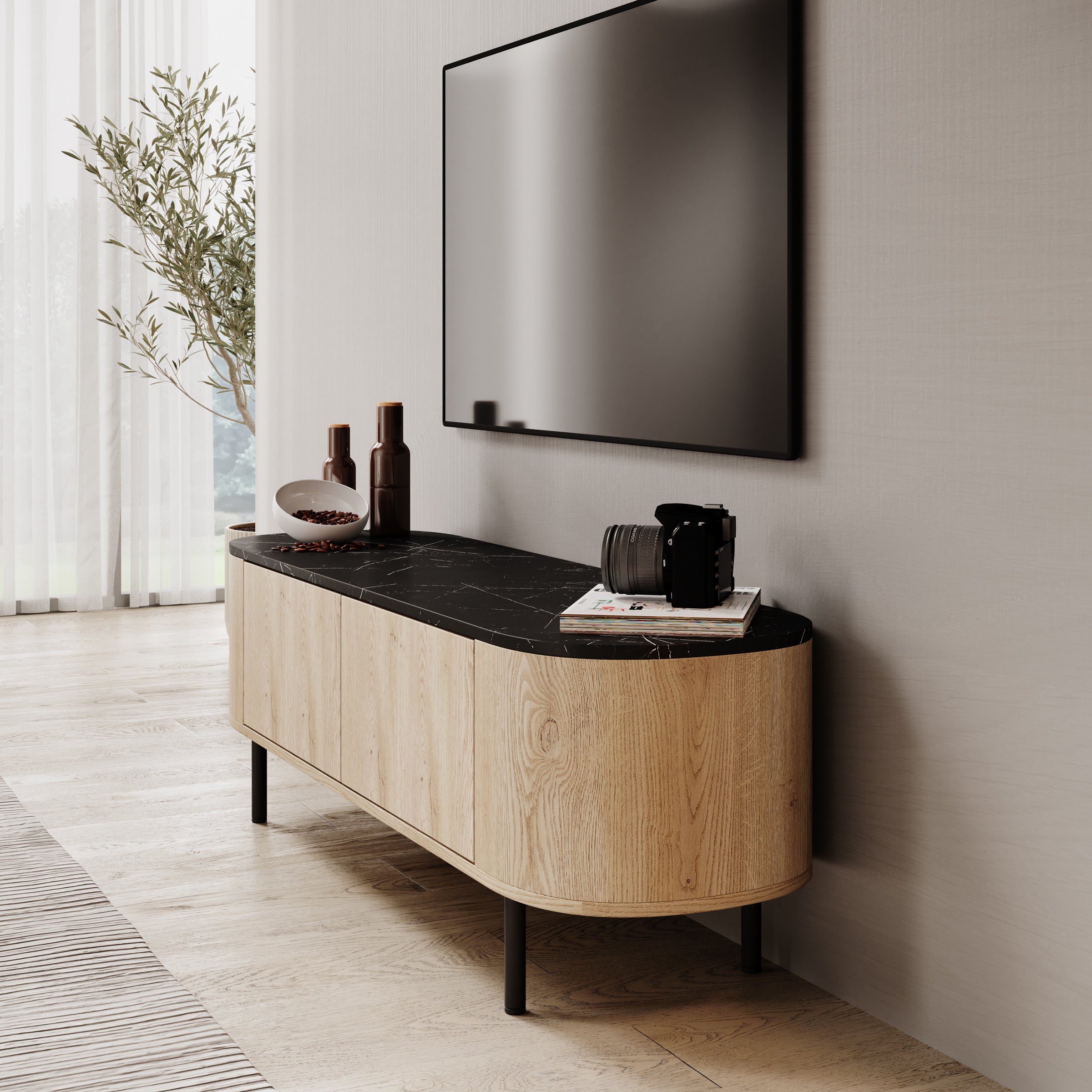 Lauran - TV-Meubel - Eiken/Zwart - 140x40x45 cm