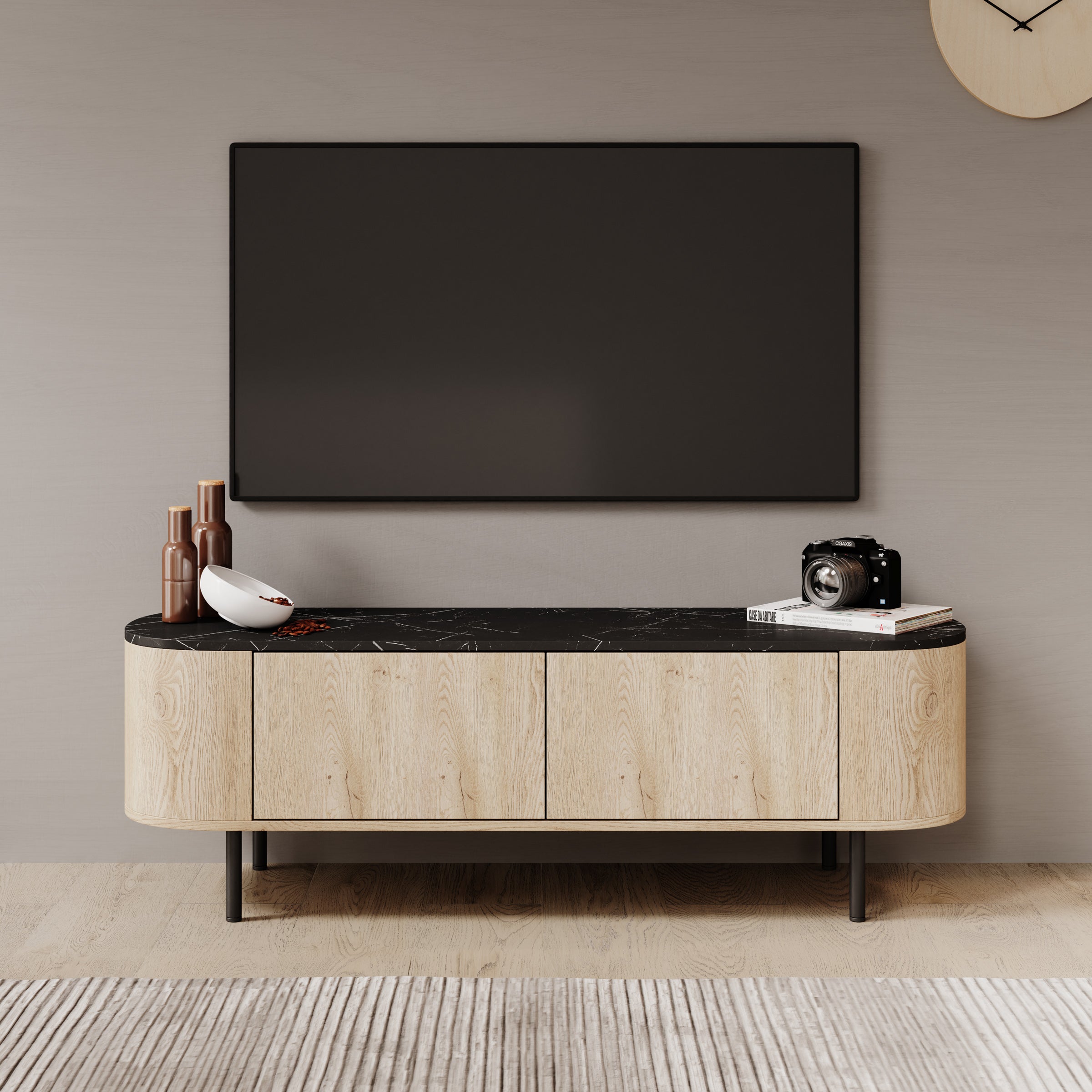 Lauran - TV-Meubel - Eiken/Zwart - 140x40x45 cm