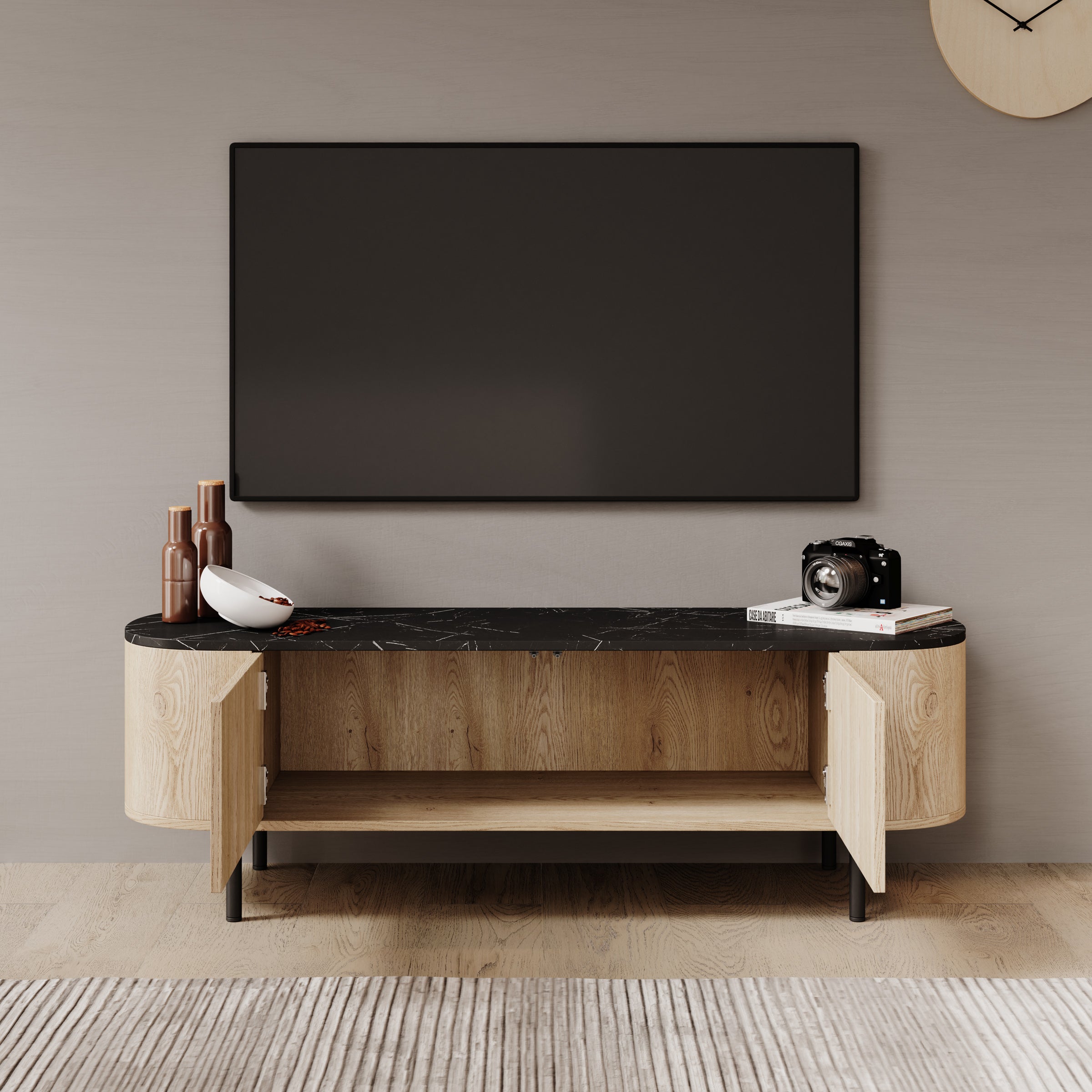 Lauran - TV-Meubel - Eiken/Zwart - 140x40x45 cm