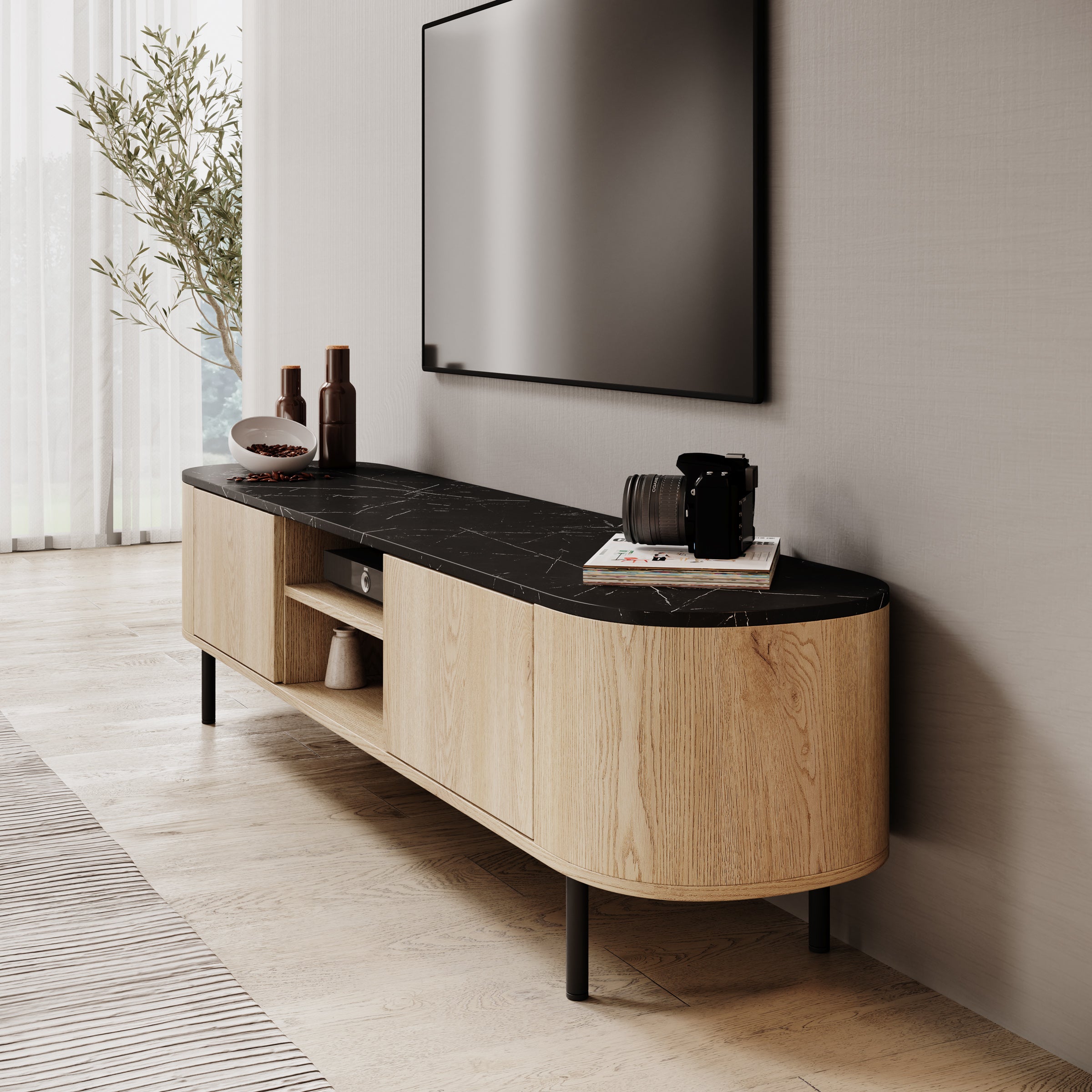 Lauran - TV-Meubel - Eiken/Zwart - 180x40x45 cm