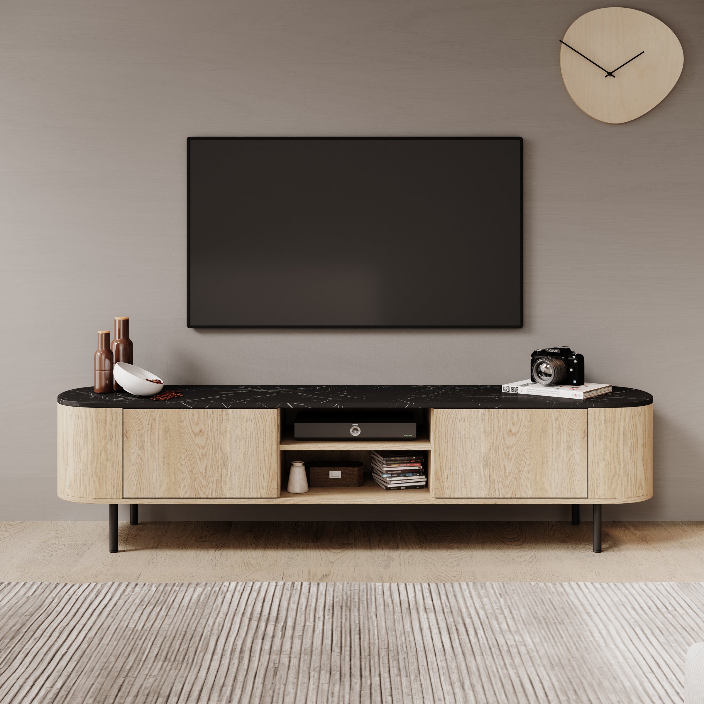 Lauran - TV-Meubel - Eiken/Zwart - 180x40x45 cm