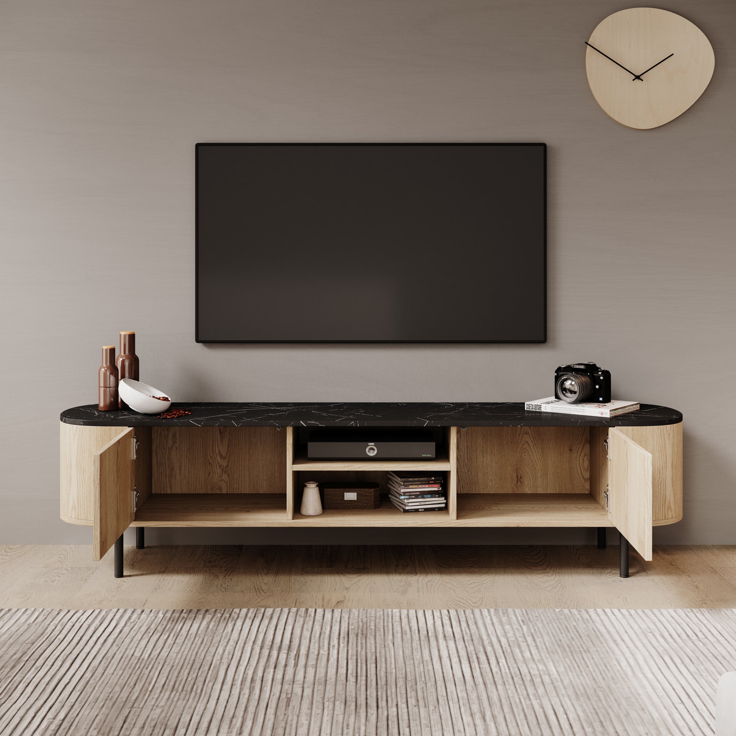 Lauran - TV-Meubel - Eiken/Zwart - 180x40x45 cm