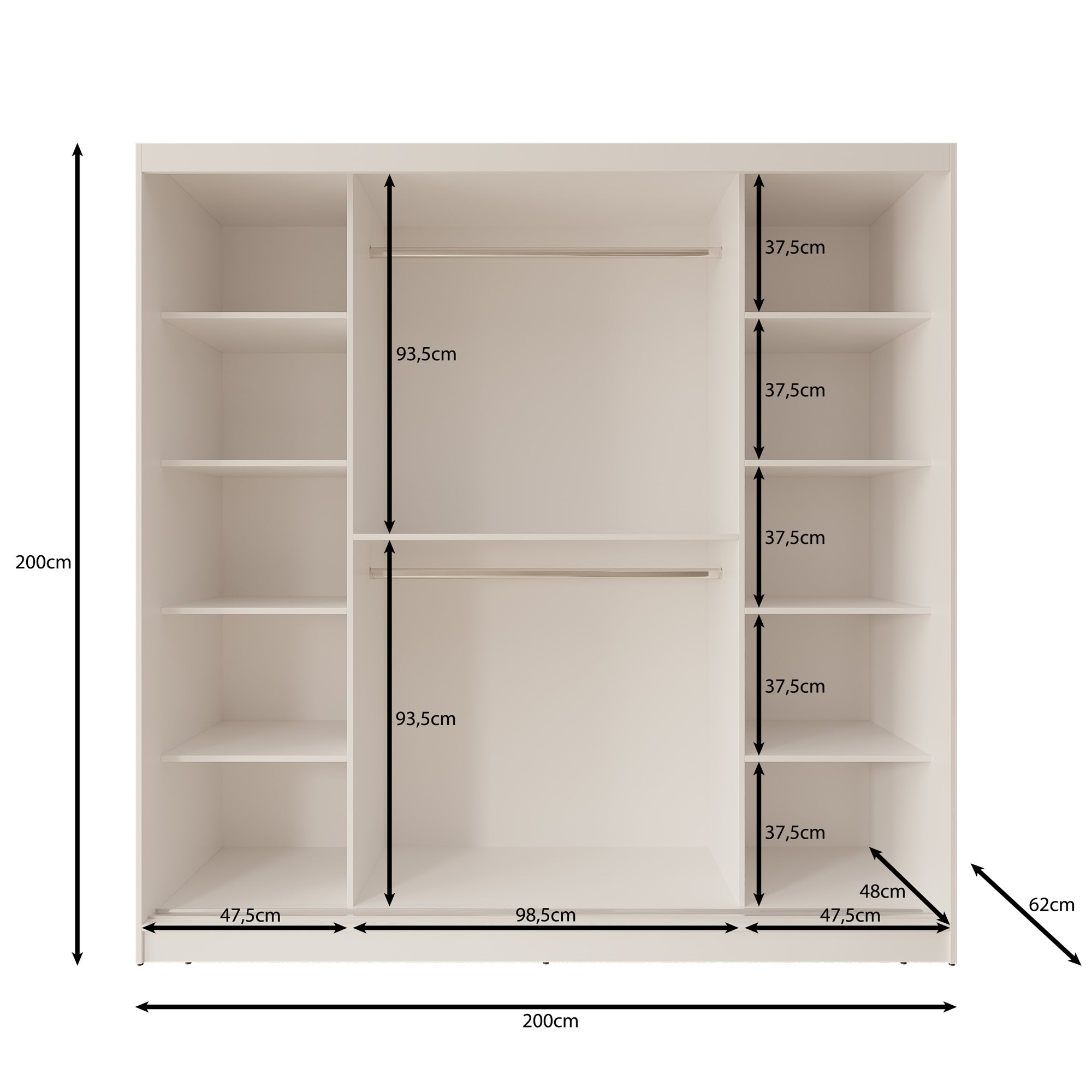 Lava - Kledingkast met 2 schuifdeuren - Beige - 200x62x200 cm