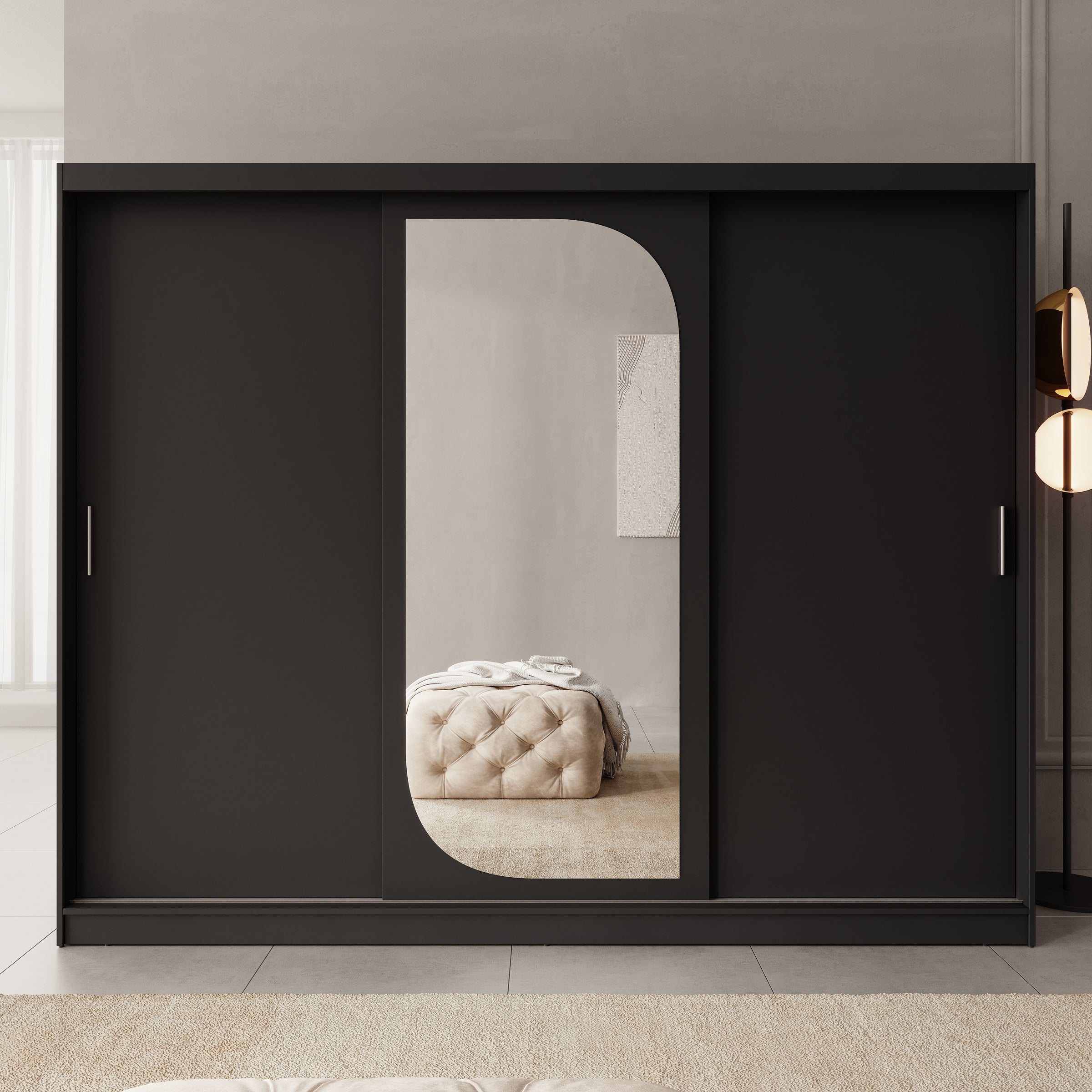 Lava - Kledingkast met 3 schuifdeuren - Zwart - 250x62x200 cm