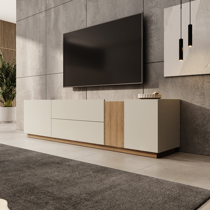 Lavar - TV-meubel - Grijs/Eiken - 204x41x50 cm