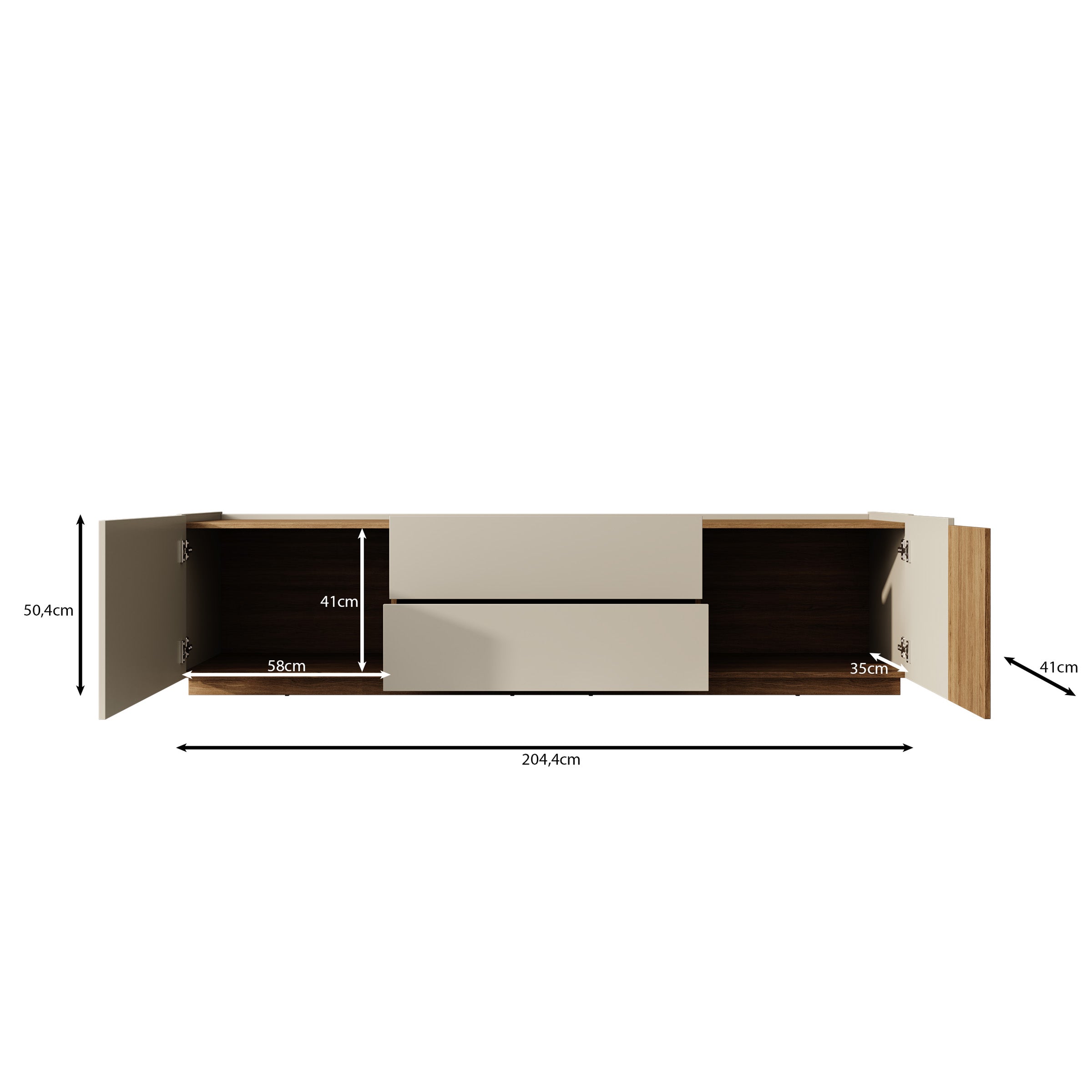Lavar - TV-meubel - Grijs/Eiken - 204x41x50 cm