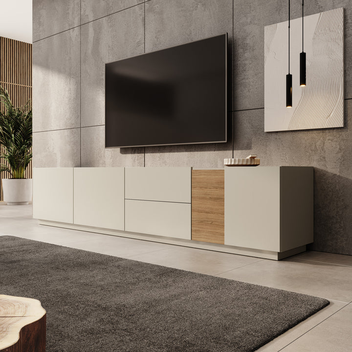 Lavar - TV-meubel - Grijs/Eiken - 239x41x50 cm