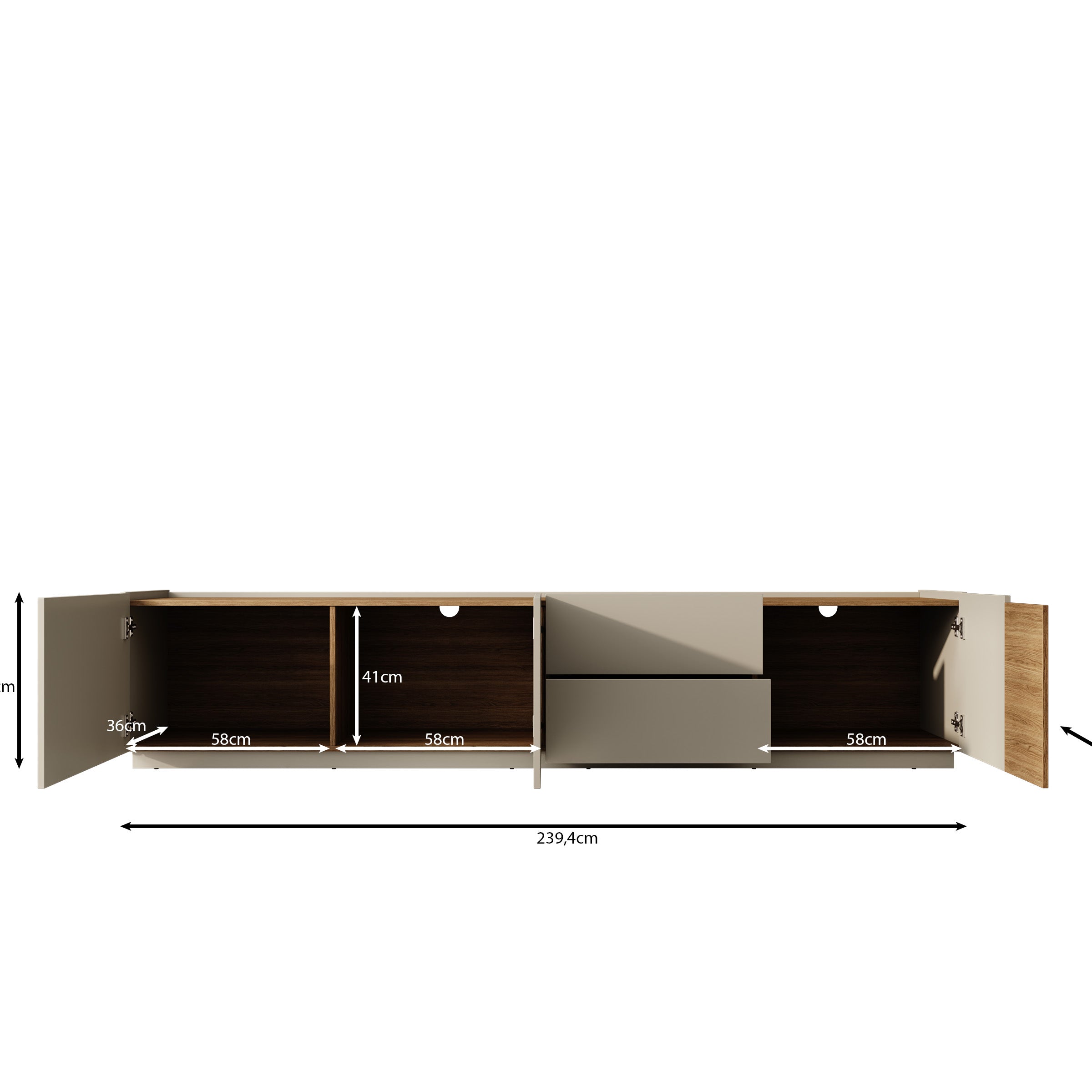 Lavar - TV-meubel - Grijs/Eiken - 239x41x50 cm