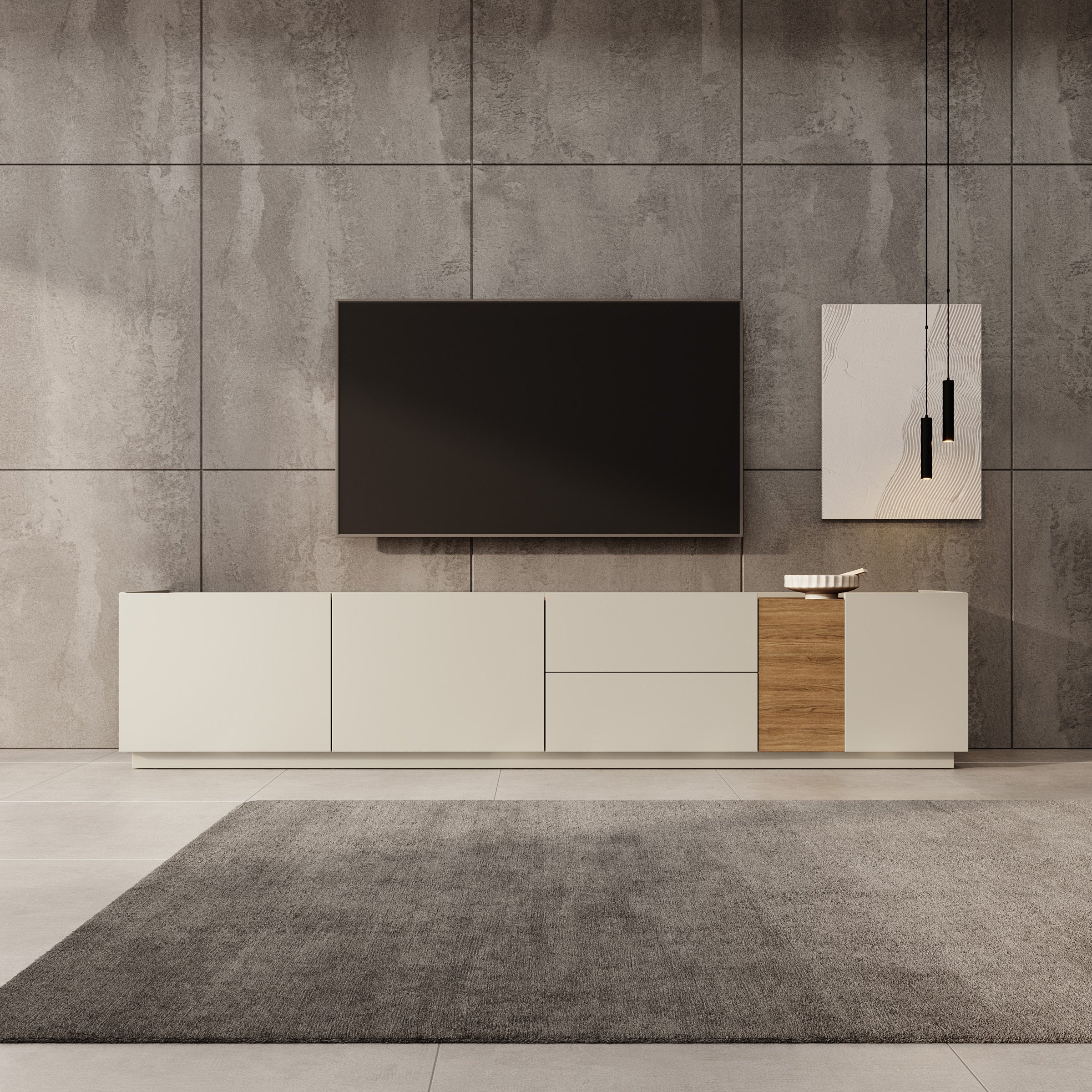 Lavar - TV-meubel - Grijs/Eiken - 239x41x50 cm