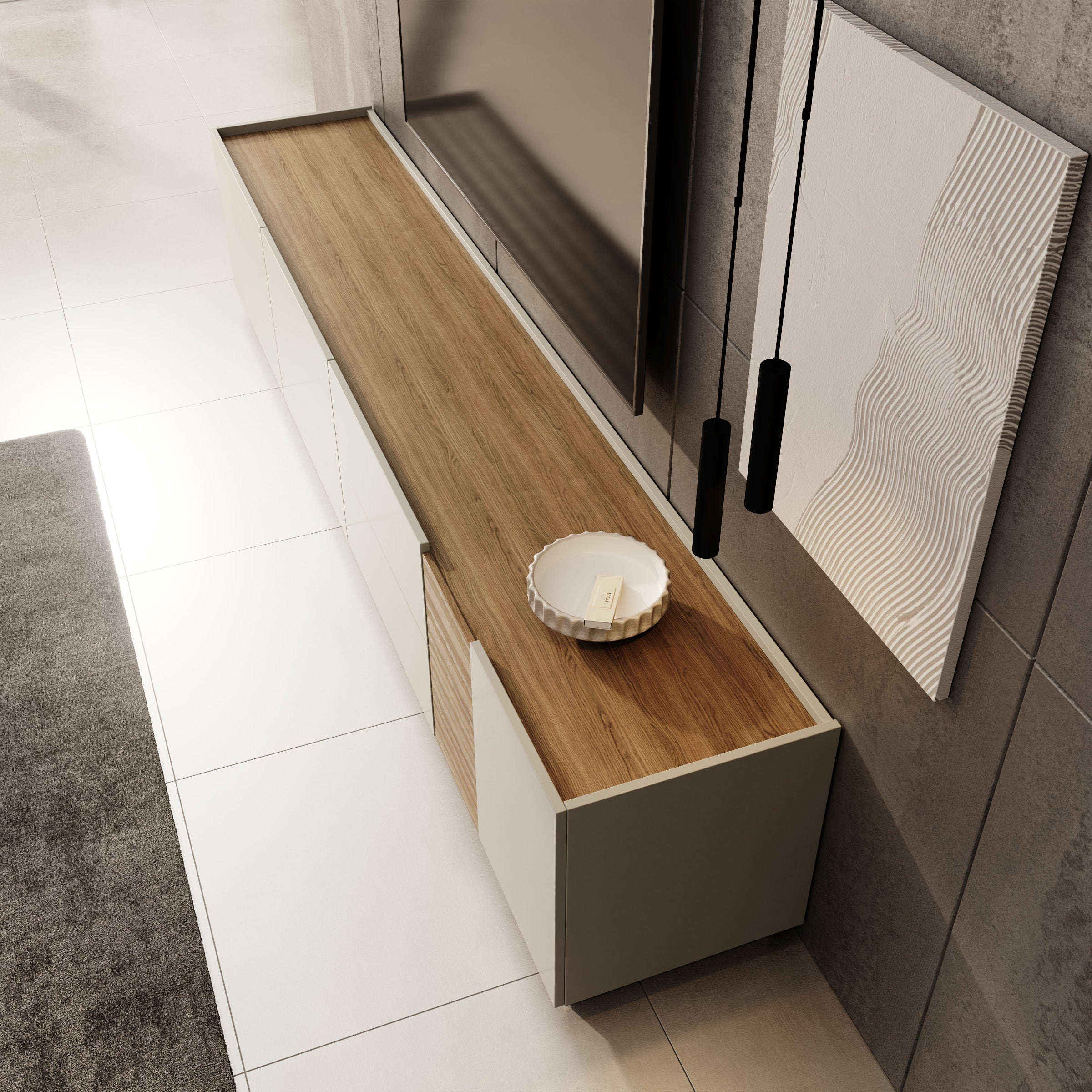 Lavar - TV-meubel - Grijs/Eiken - 239x41x50 cm