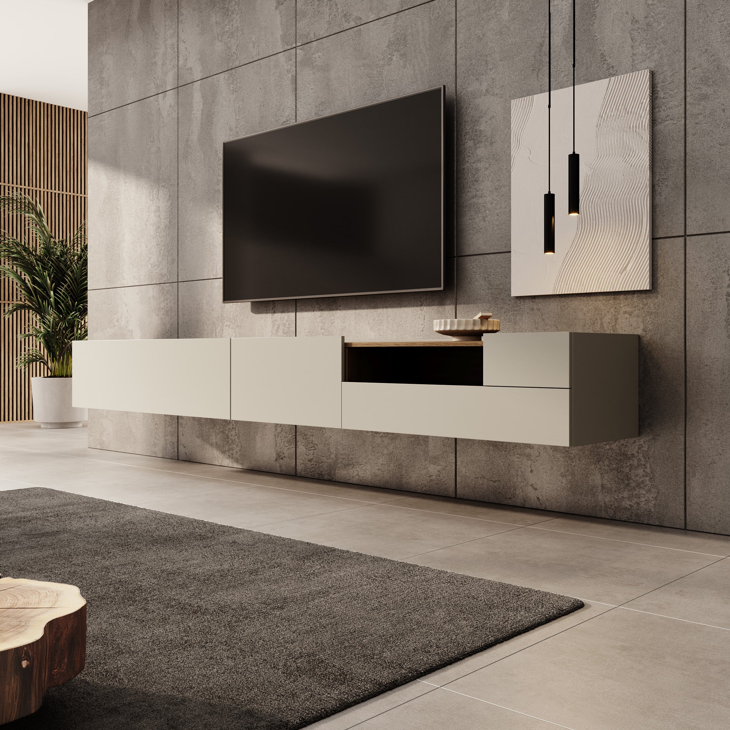 Lavar - TV-meubel - Grijs/Eiken - 269x41x32 cm